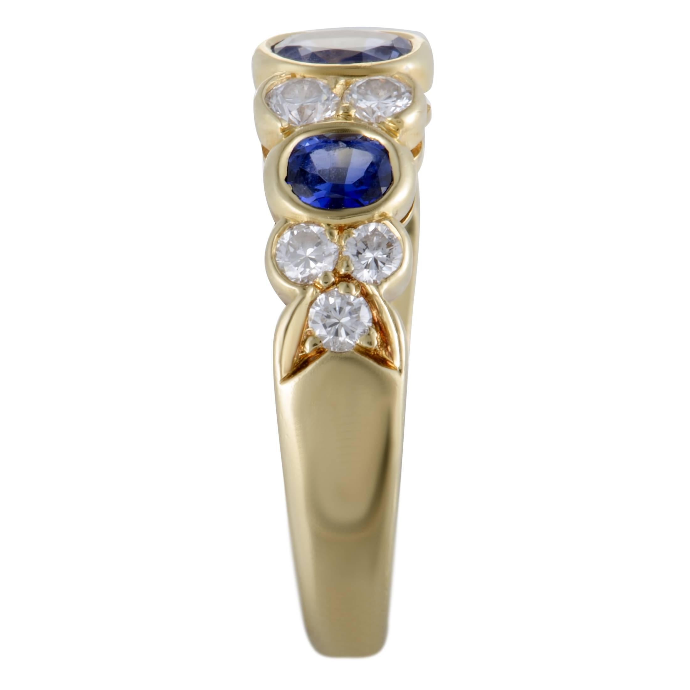 Van Cleef & Arpels Diamond and Sapphire Yellow Gold Band Ring In Excellent Condition In Southampton, PA