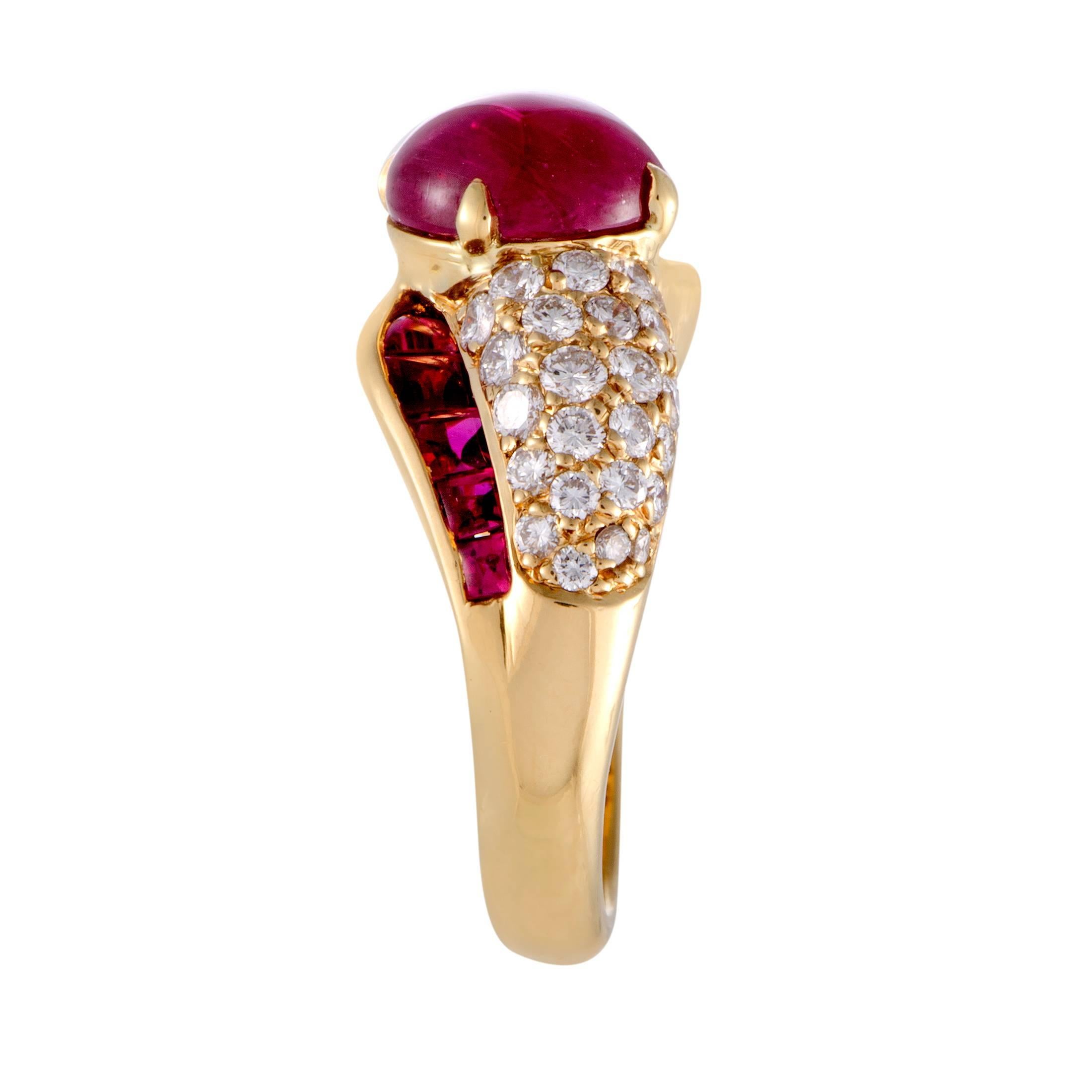 Round Cut Graff Diamond and Ruby Yellow Gold Cocktail Ring