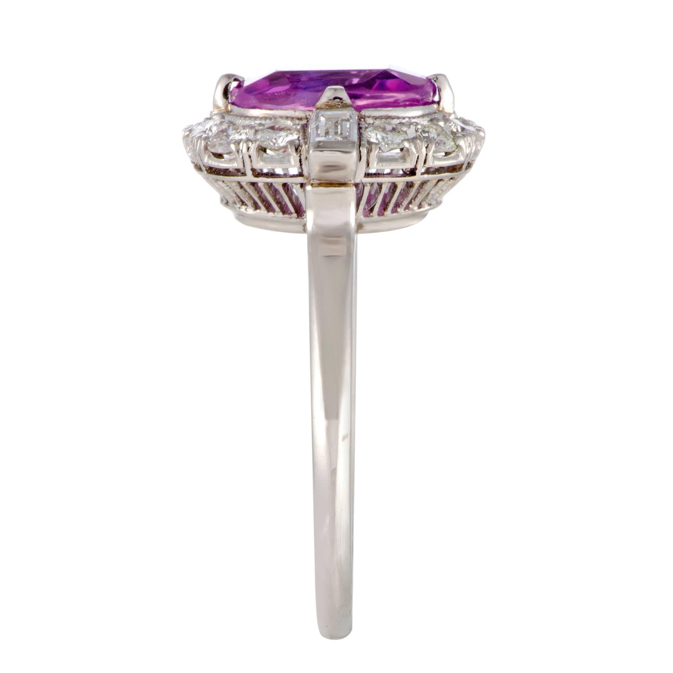 Oval Cut Diamond and Pink Sapphire Platinum Ring