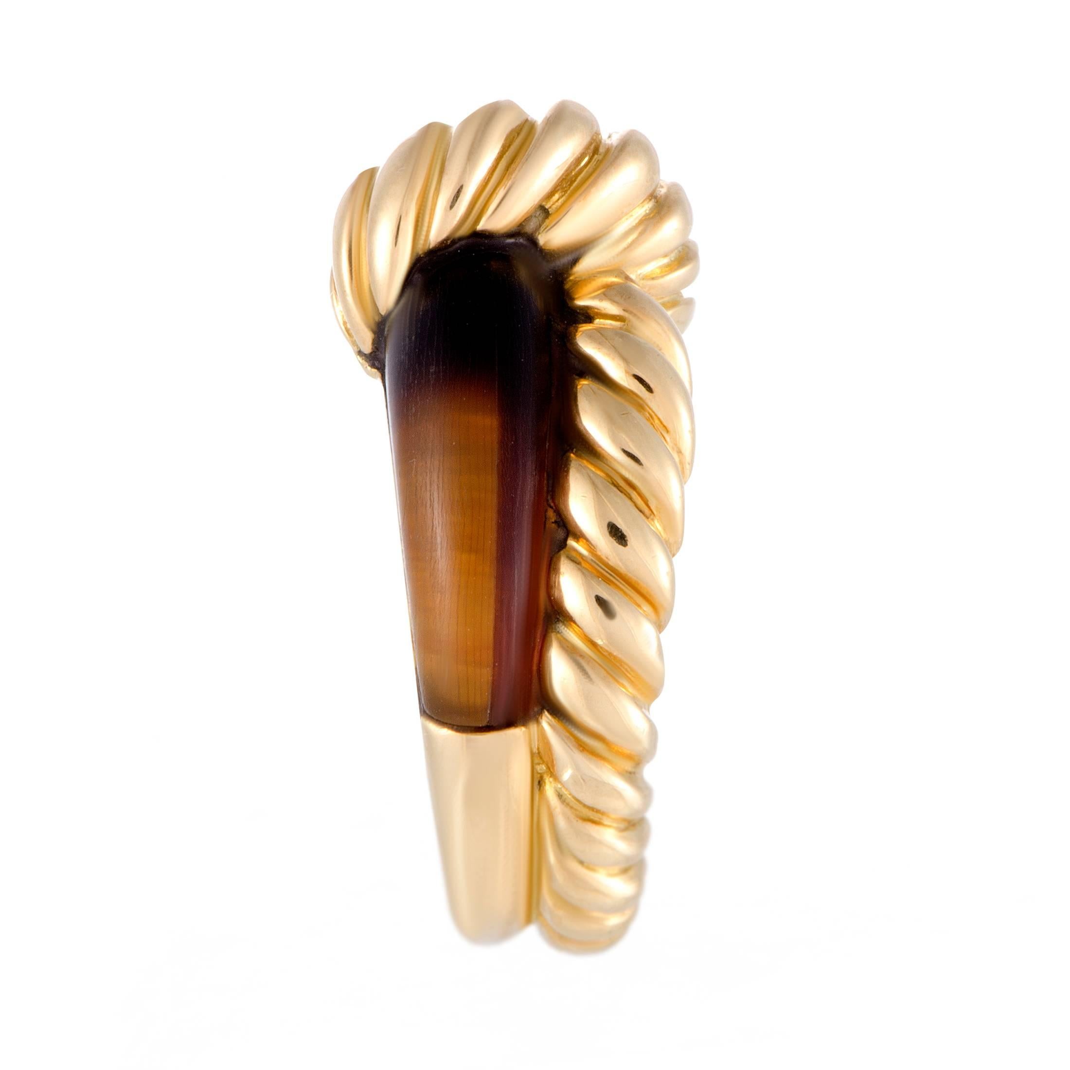 Hermes Tiger's Eye Yellow Gold Cable Band Ring In Excellent Condition In Southampton, PA