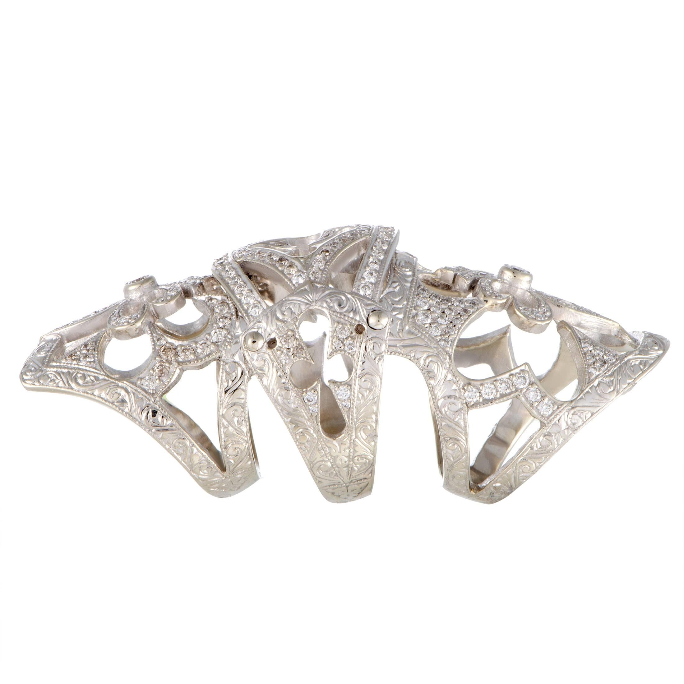 Round Cut Loree Rodkin Full Diamond Pave White Gold Bondage Ring