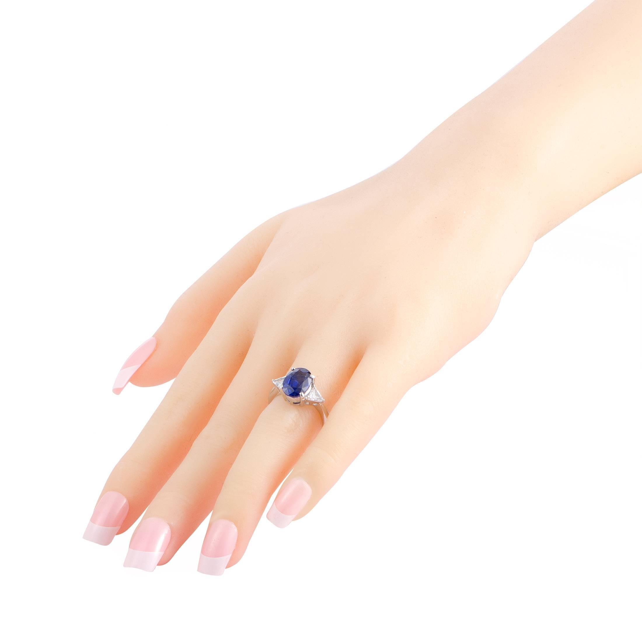 Women's Trillion Cut Diamond and Oval Sapphire Platinum Ring