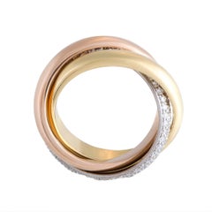 Cartier Trinity Diamond Pave Rolling Gold Band Ring