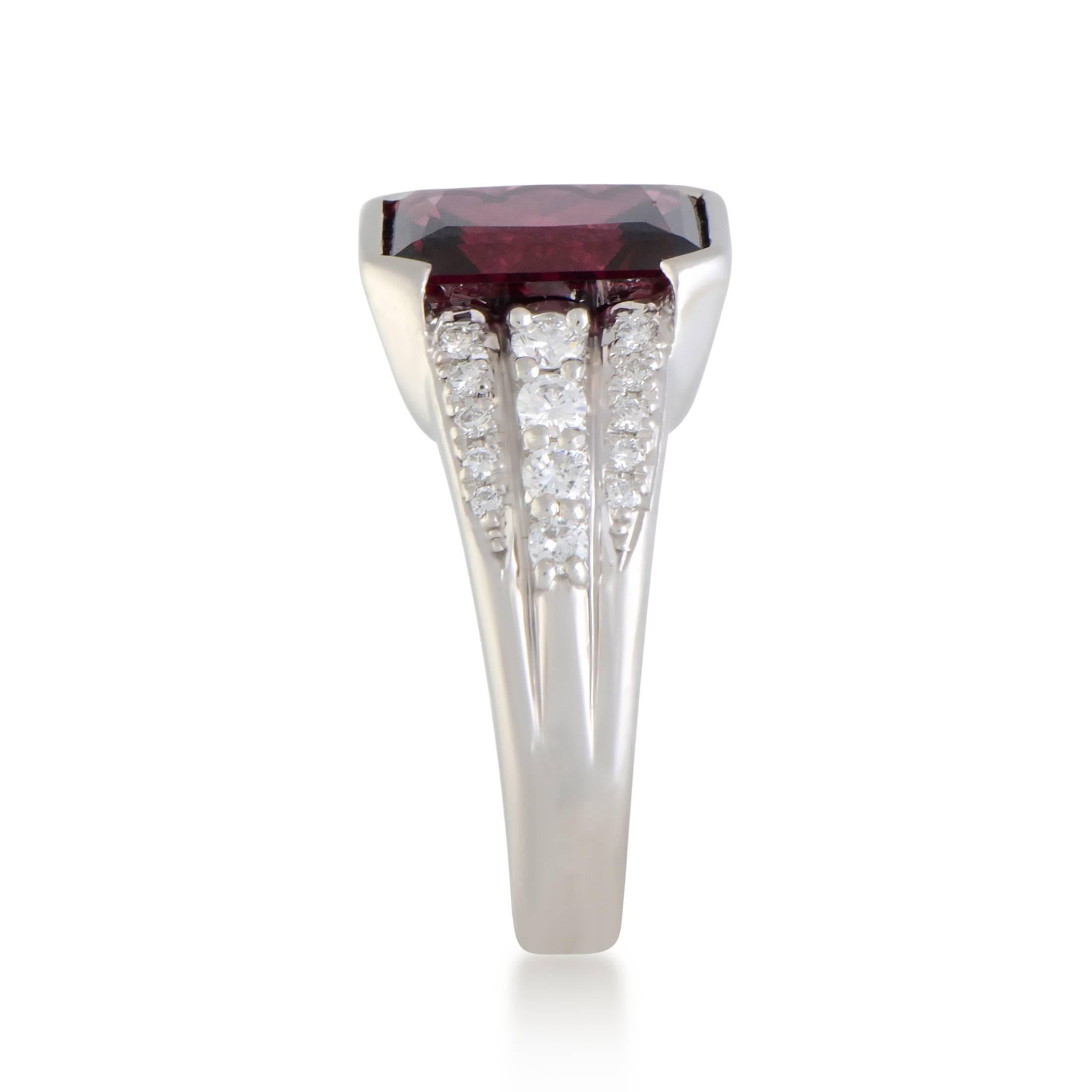 Radiant Cut Diamond and Garnet Platinum Cocktail Ring