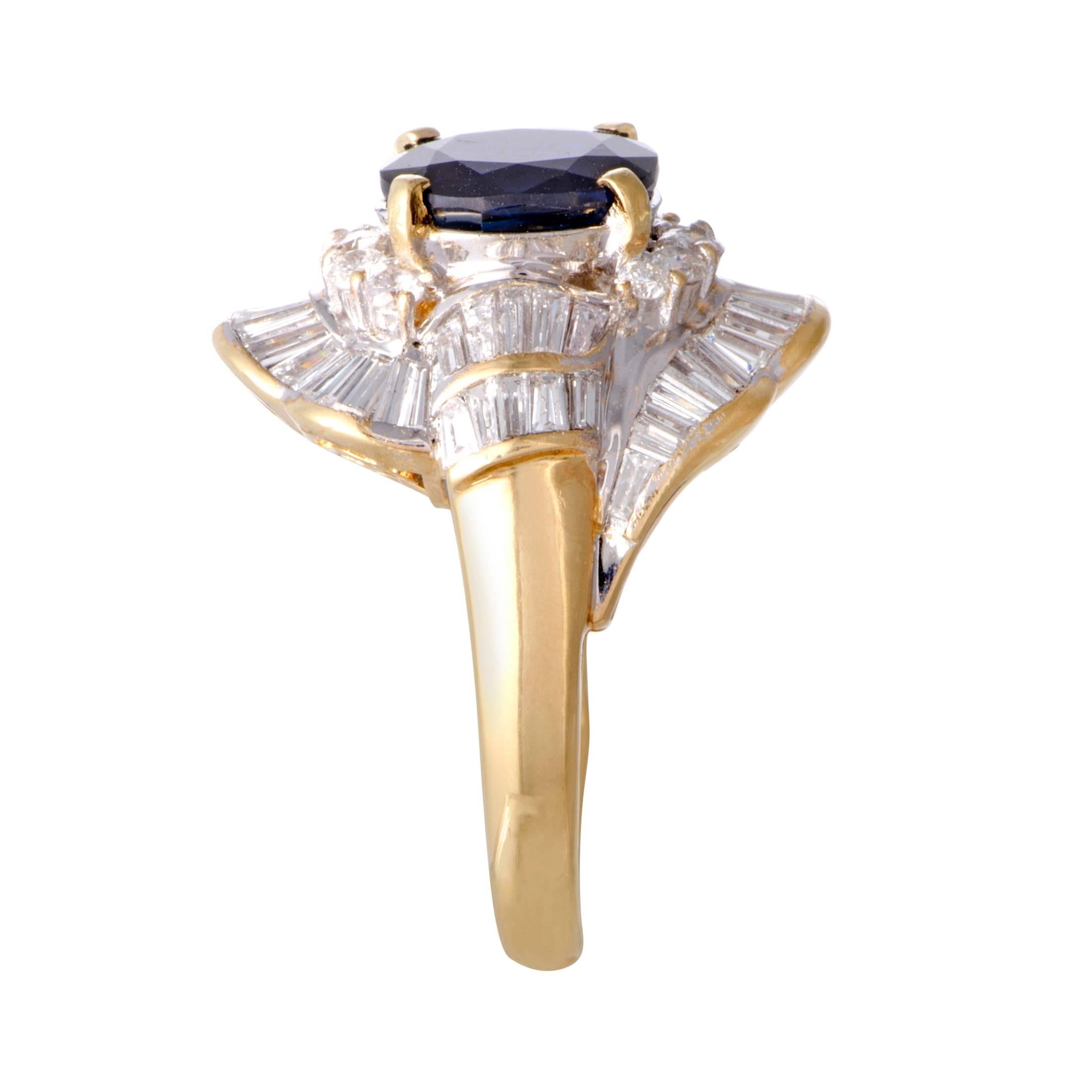 Oval Cut Diamond and Sapphire Gold Cocktail Ring