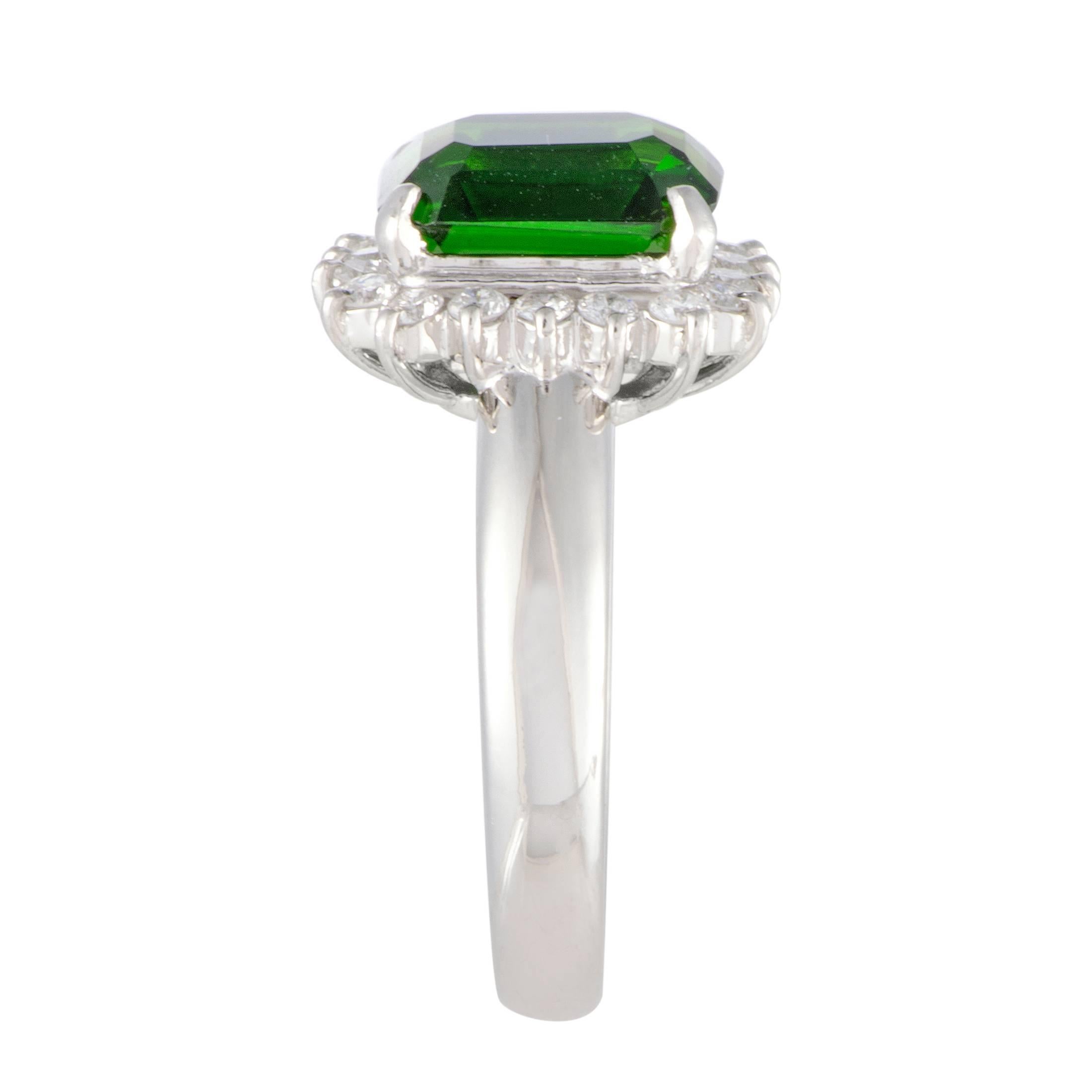 Emerald Cut Diamond and Tourmaline Platinum Ring