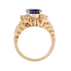 Diamond and Sapphire Gold Flower Ring