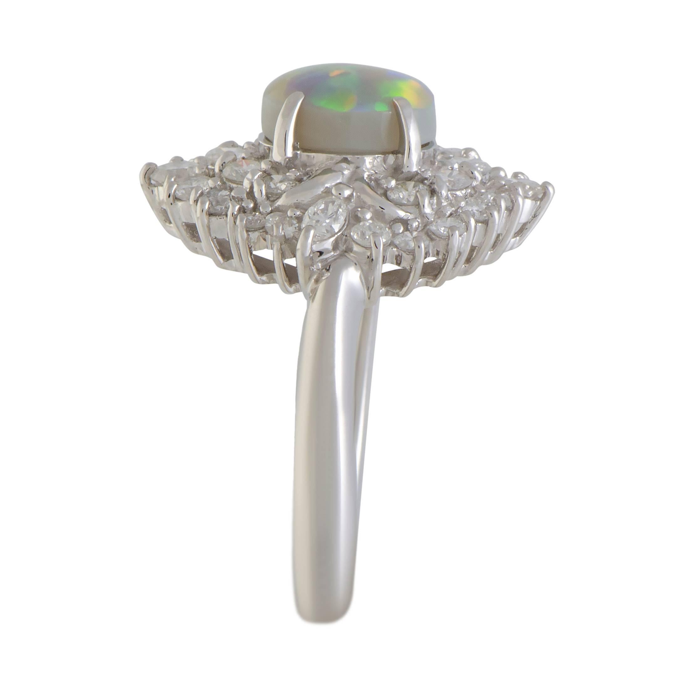 Round Cut Diamond and Fire Opal Platinum Cocktail Ring