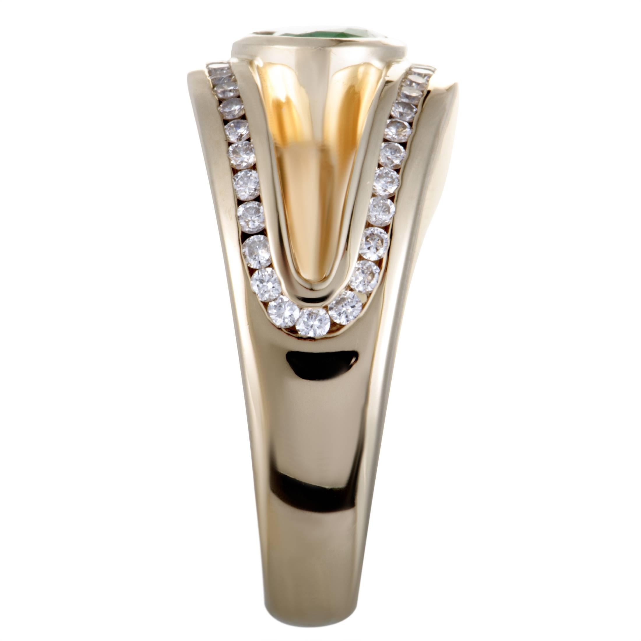 Oval Cut Charles Krypell Diamond and Emerald Gold Loop Ring