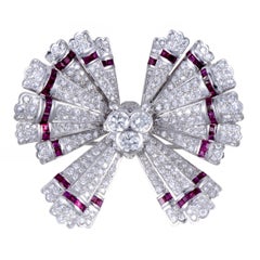 Teone Diamond Pave and Invisible Set Ruby White Gold Bow Pendant/Brooch