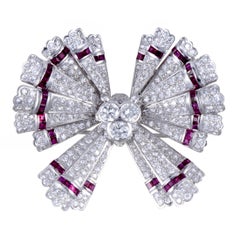 Teone Diamond Pave and Invisible Set Ruby White Gold Bow Pendant/Brooch 