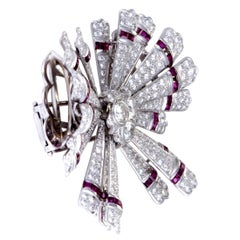Teone Diamond Pave and Invisible Set Ruby White Gold Bow Pendant/Brooch