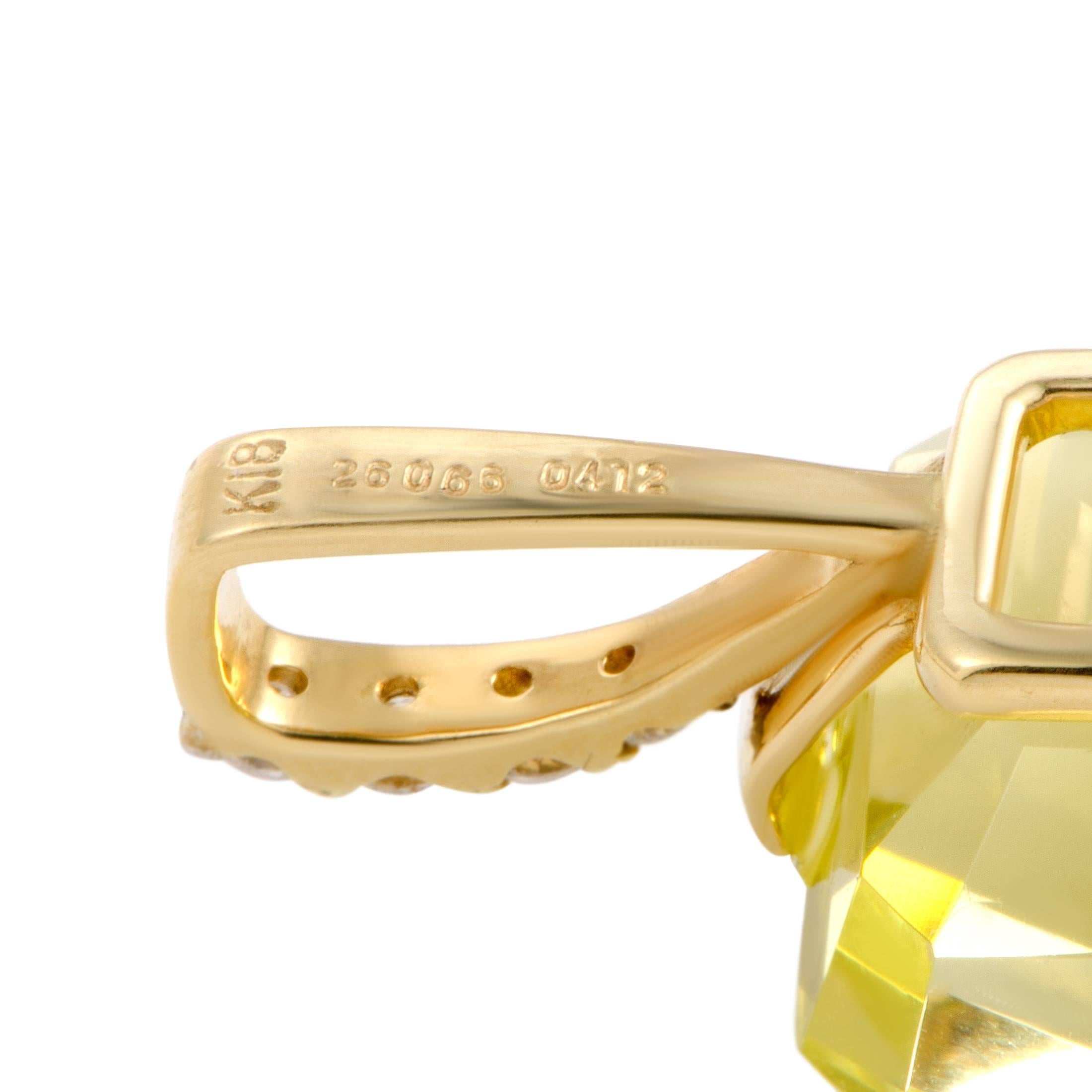 Emerald Cut Diamond and Lemon Citrine Gold Pendant