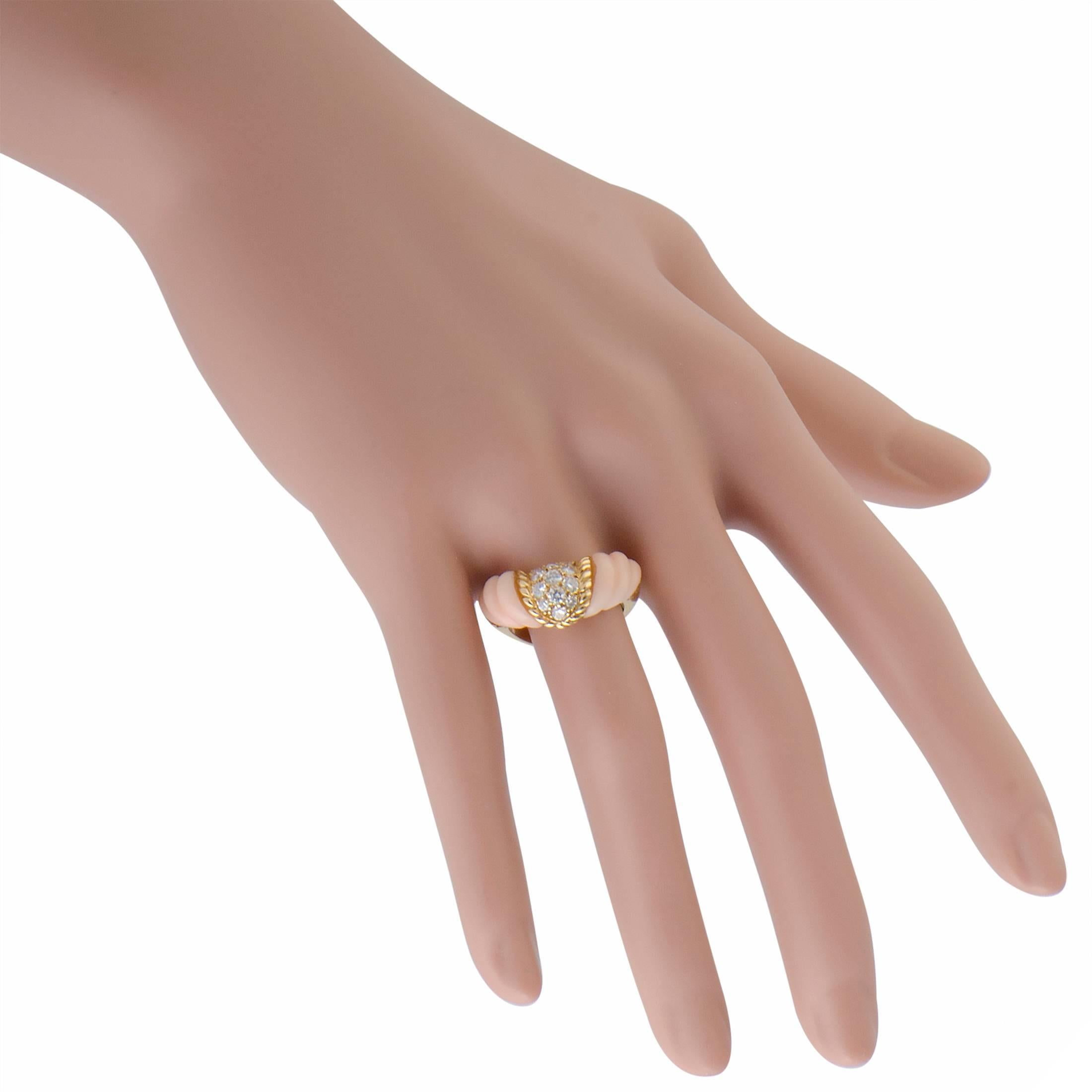 Women's Boucheron Diamond Pave and Pink Coral Gold Band Ring
