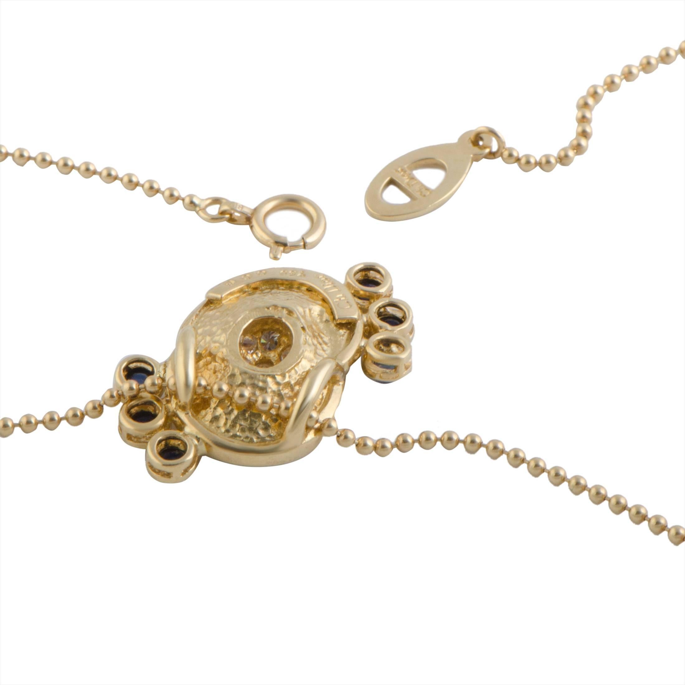 Round Cut Dior Diamond and Sapphire Yellow Gold Pendant Necklace