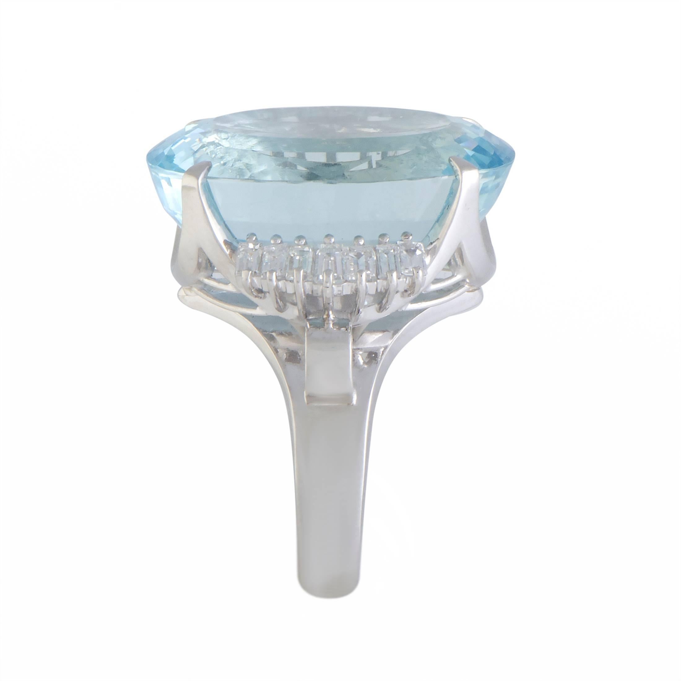 Oval Cut Diamond and Aquamarine Platinum Cocktail Ring