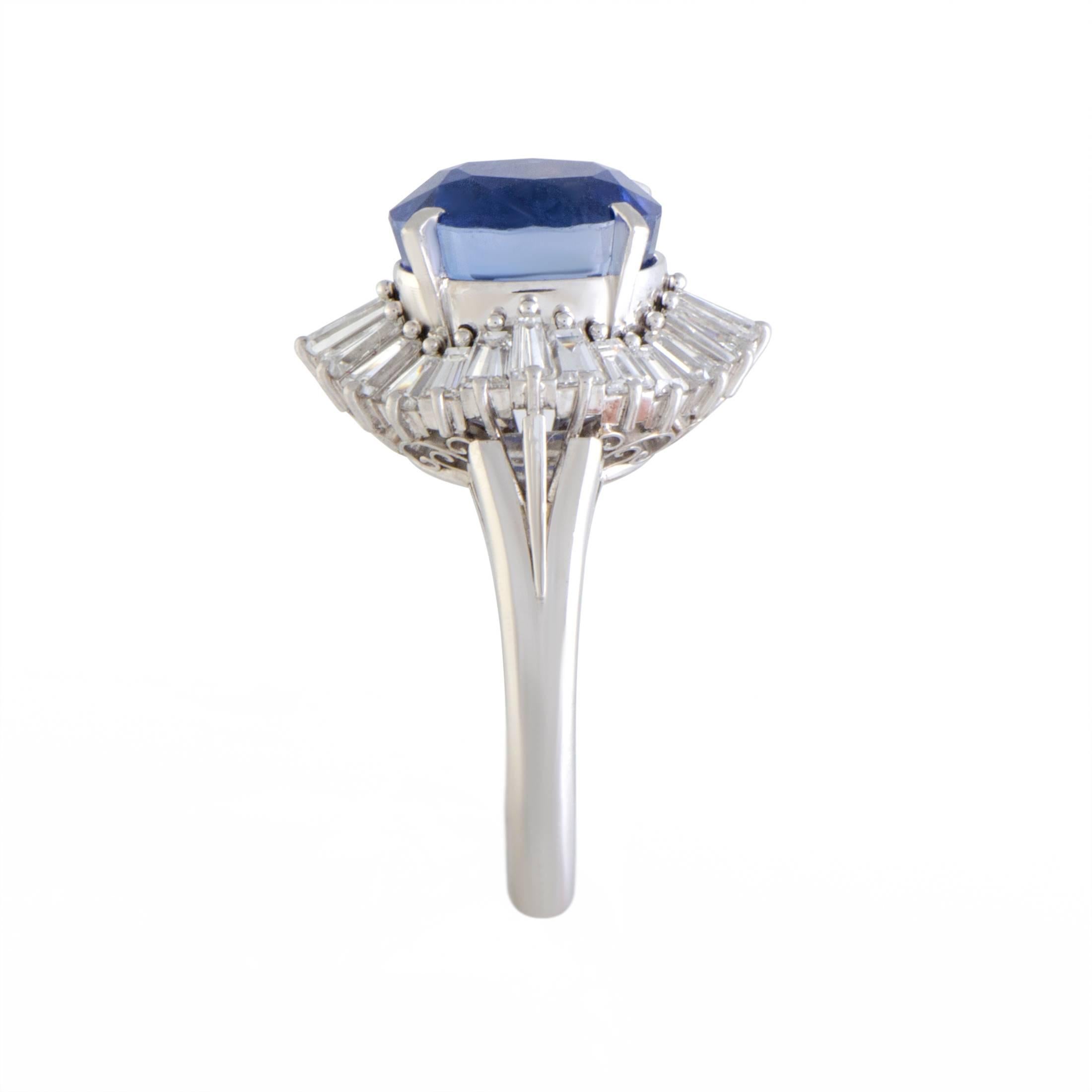 Oval Cut Diamond and Sapphire Platinum Ring