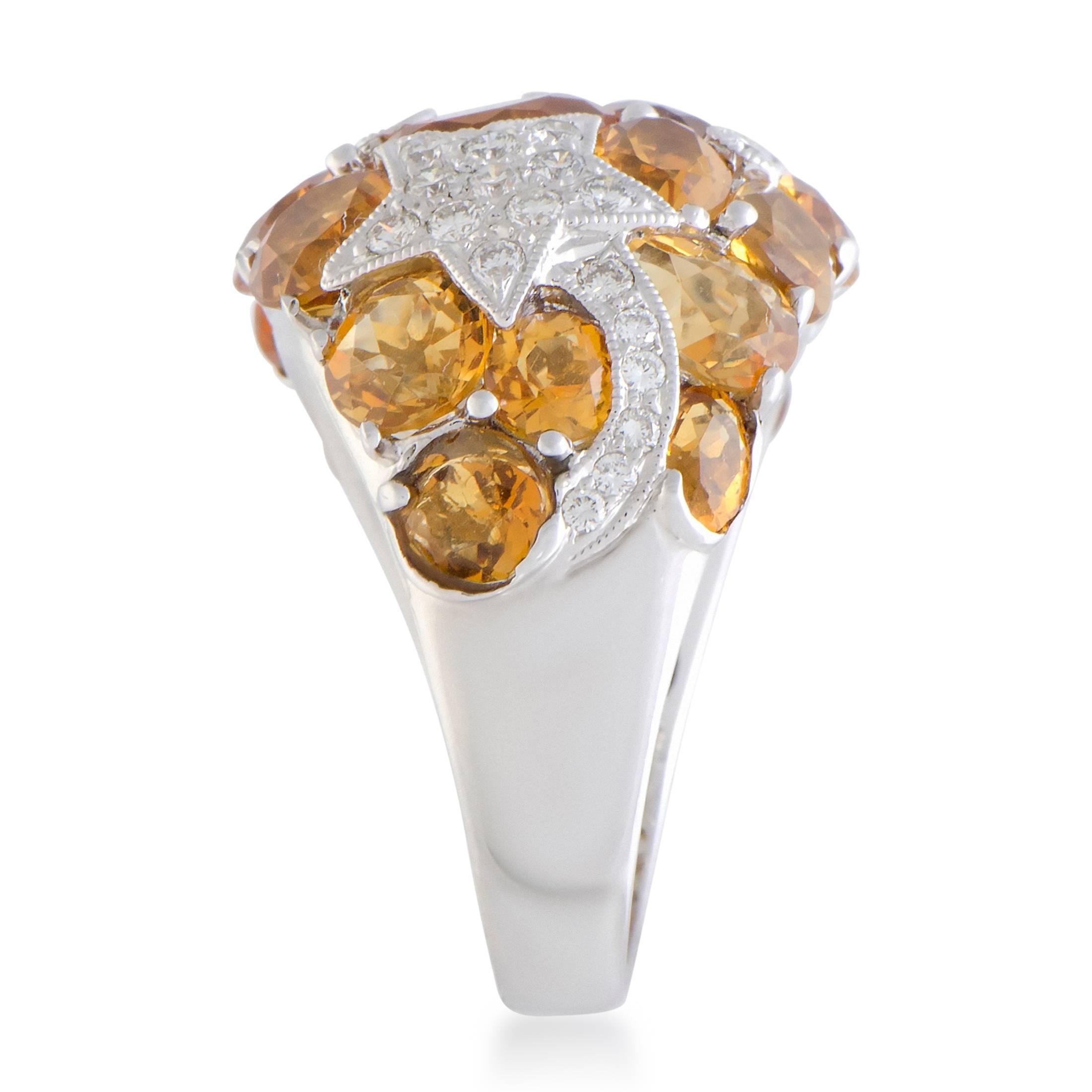 Round Cut Diamond and Citrine Shooting Stars Gold Band Ring