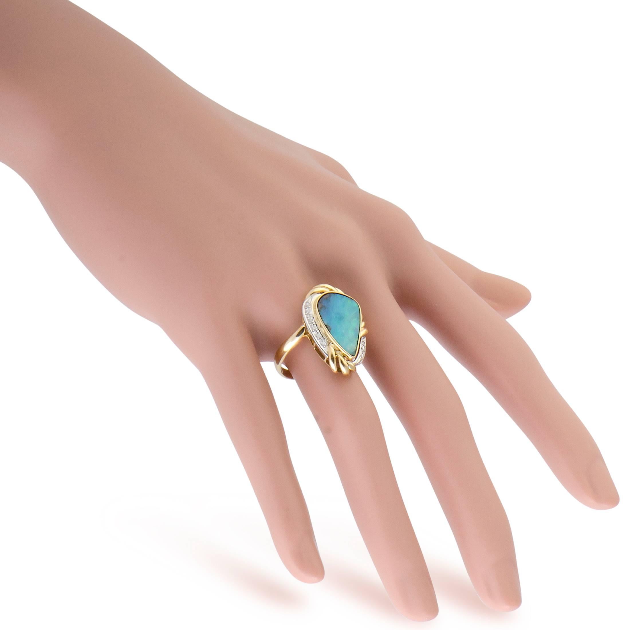 Diamond and Green Opal Gold Cocktail Ring In Excellent Condition In Southampton, PA