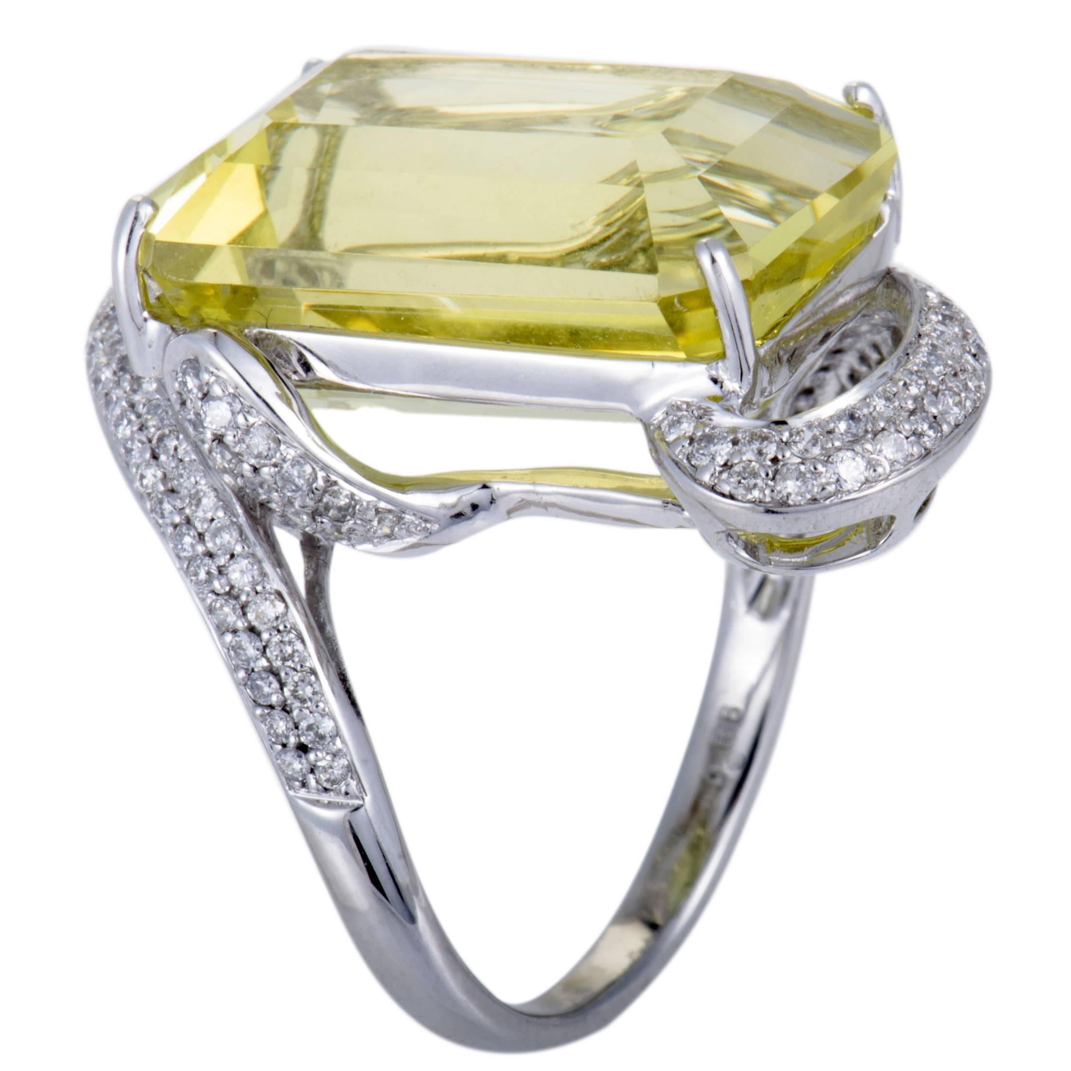 Diamond and Lemon Citrine Gold Cocktail Ring In Excellent Condition In Southampton, PA