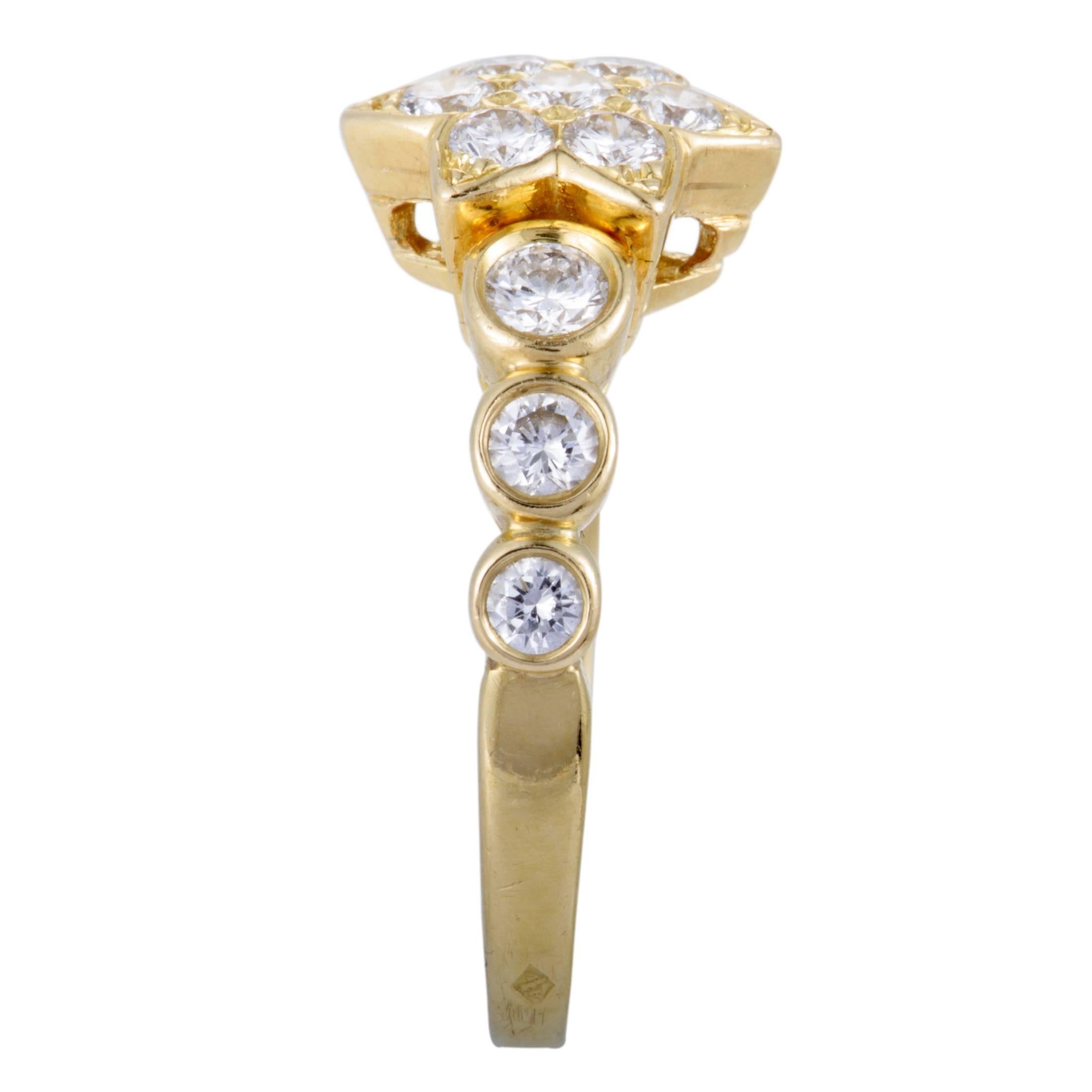 Van Cleef & Arpels Diamond Flower Yellow Gold Band Ring In Excellent Condition In Southampton, PA