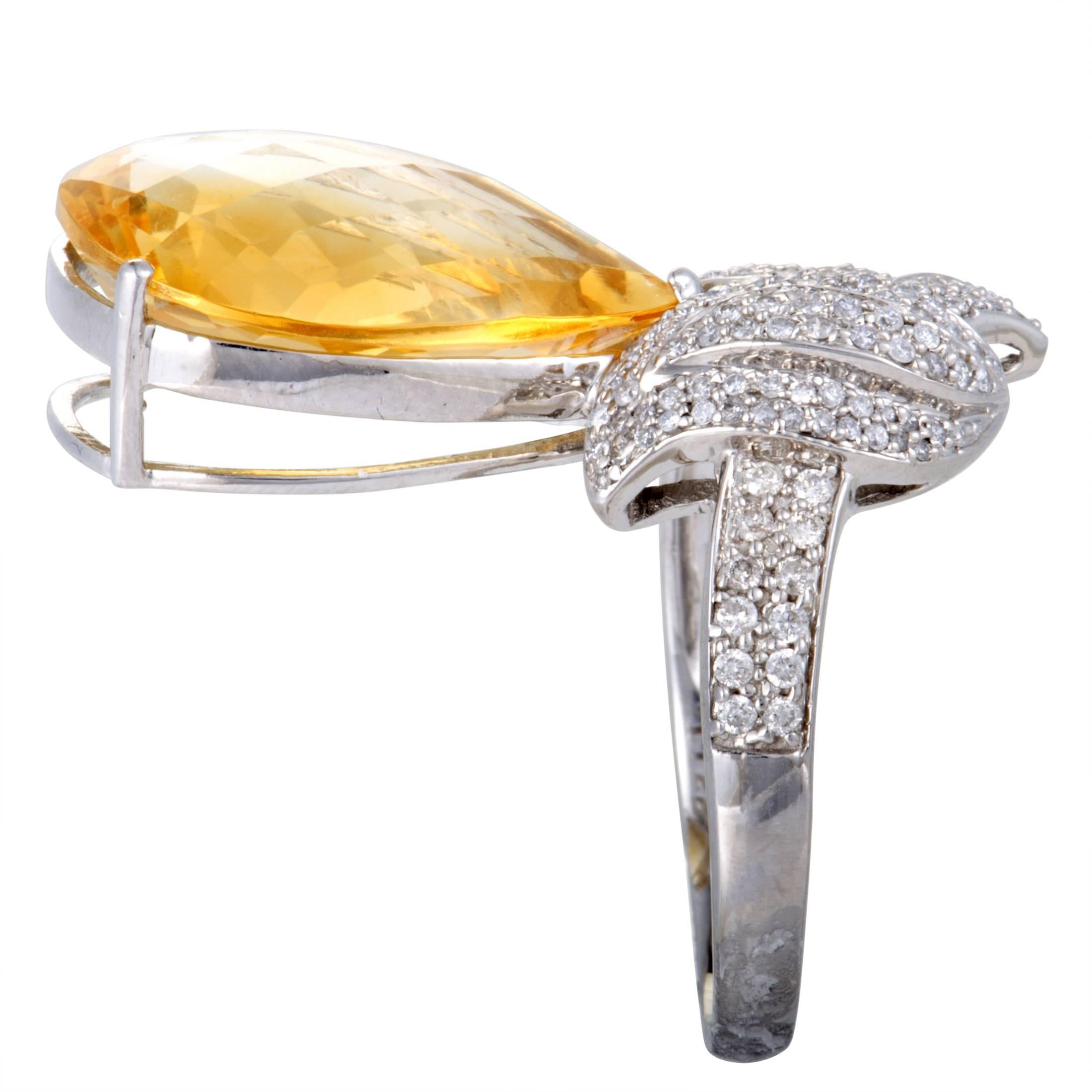 Women's Diamond Pave Pear Shaped Citrine White Gold Cocktail Ring