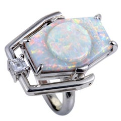 Diamond and Milky Opal Platinum Cocktail Ring