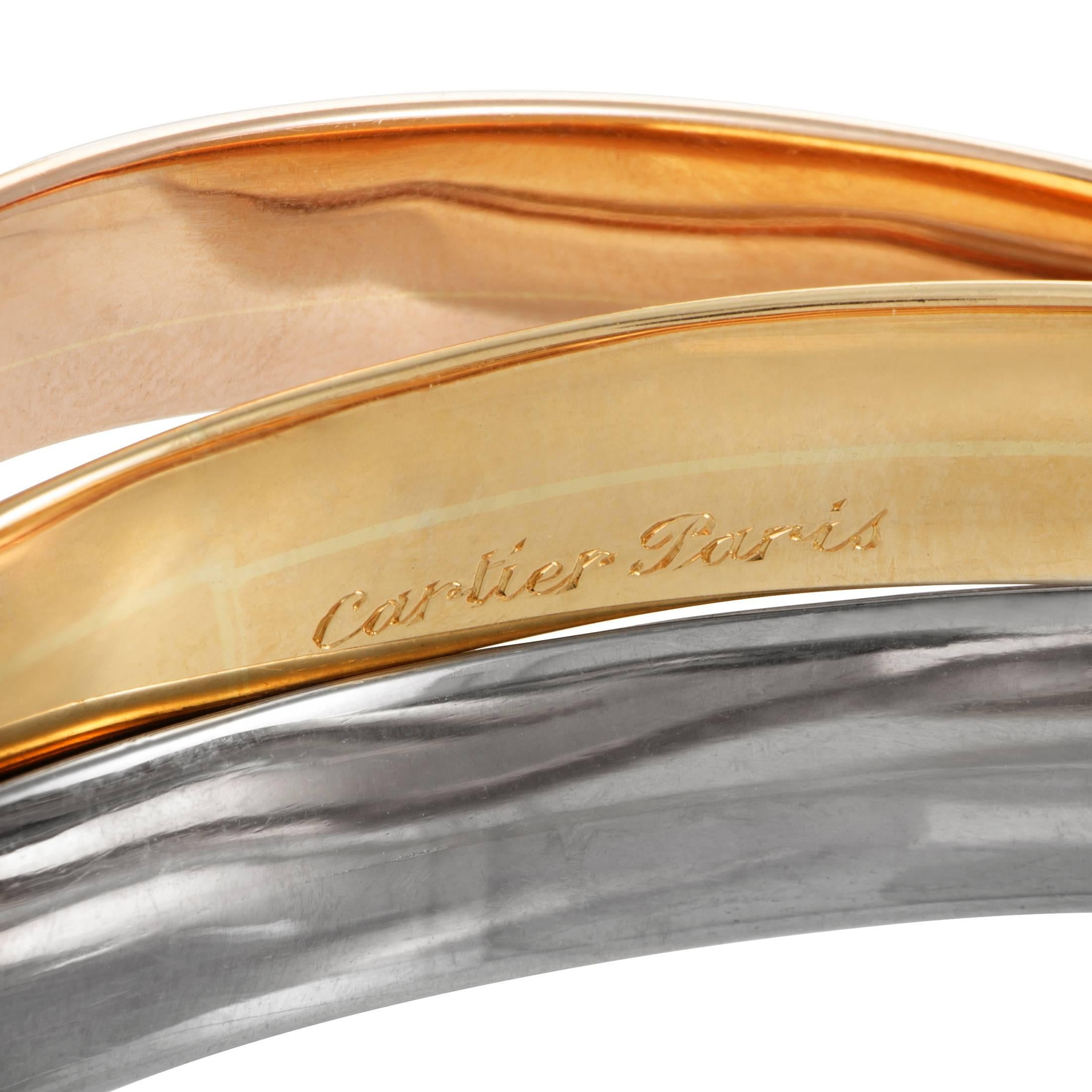 Women's Cartier Trinity Rose Yellow White Gold Large Rolling Bangle Bracelet