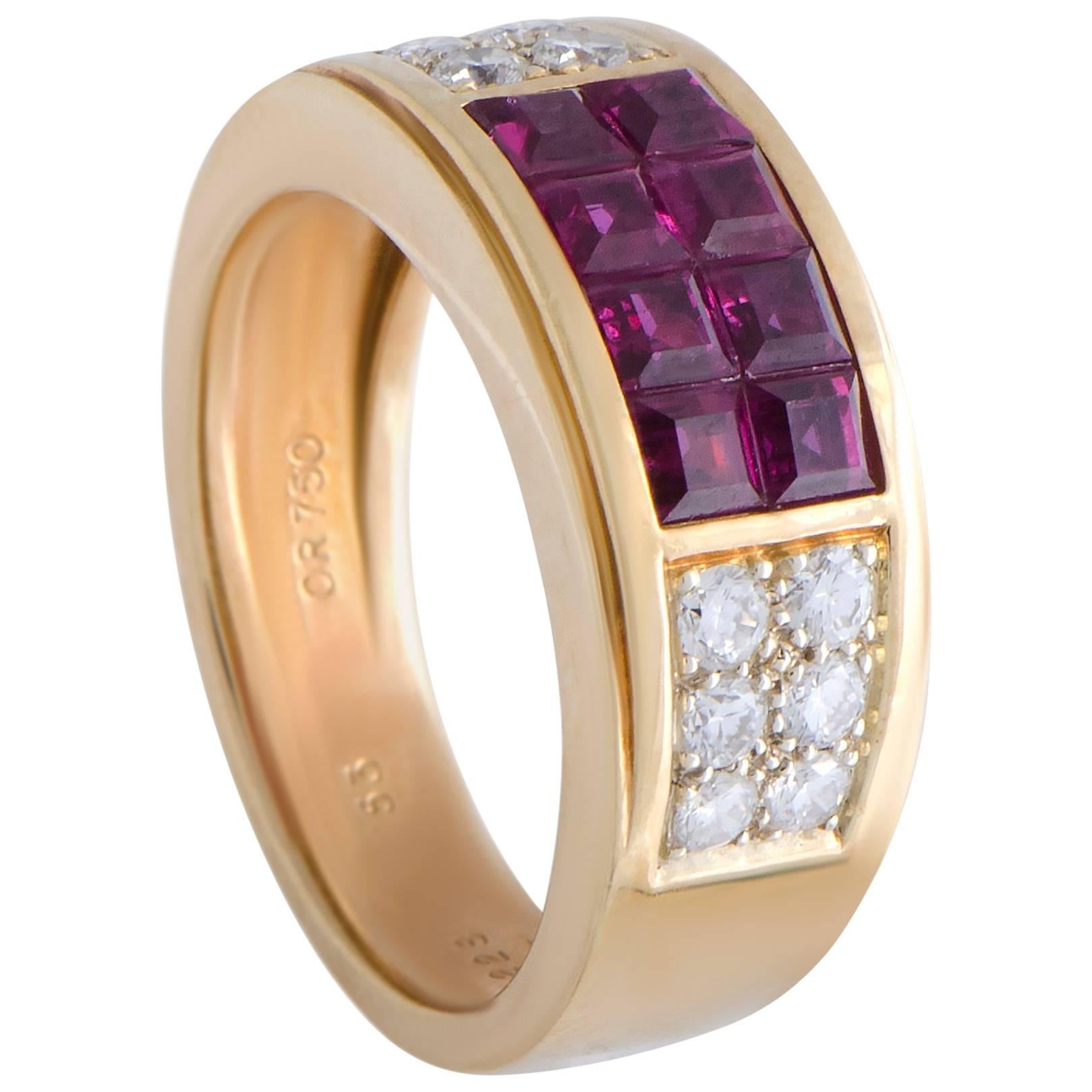 Cartier Diamond Pave and Ruby Gold Band Ring