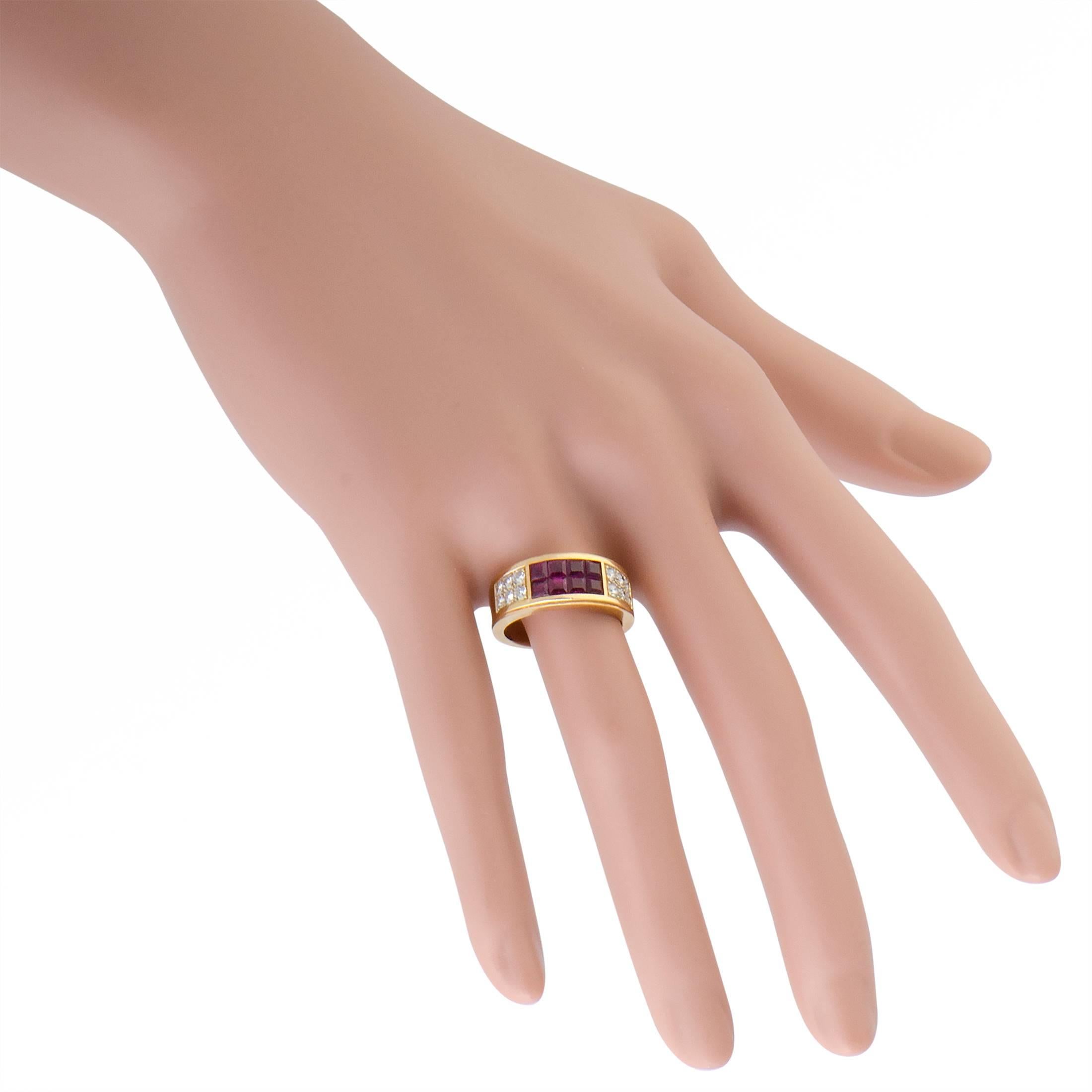 Cartier Diamond Pave and Ruby Gold Band Ring In Excellent Condition In Southampton, PA