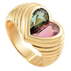 Bulgari Doppio Tondo Gelbgold Rosa und Grüner Turmalin Herz Ring