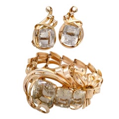 Vintage Citrine Rose Gold Bracelet and Earring Set