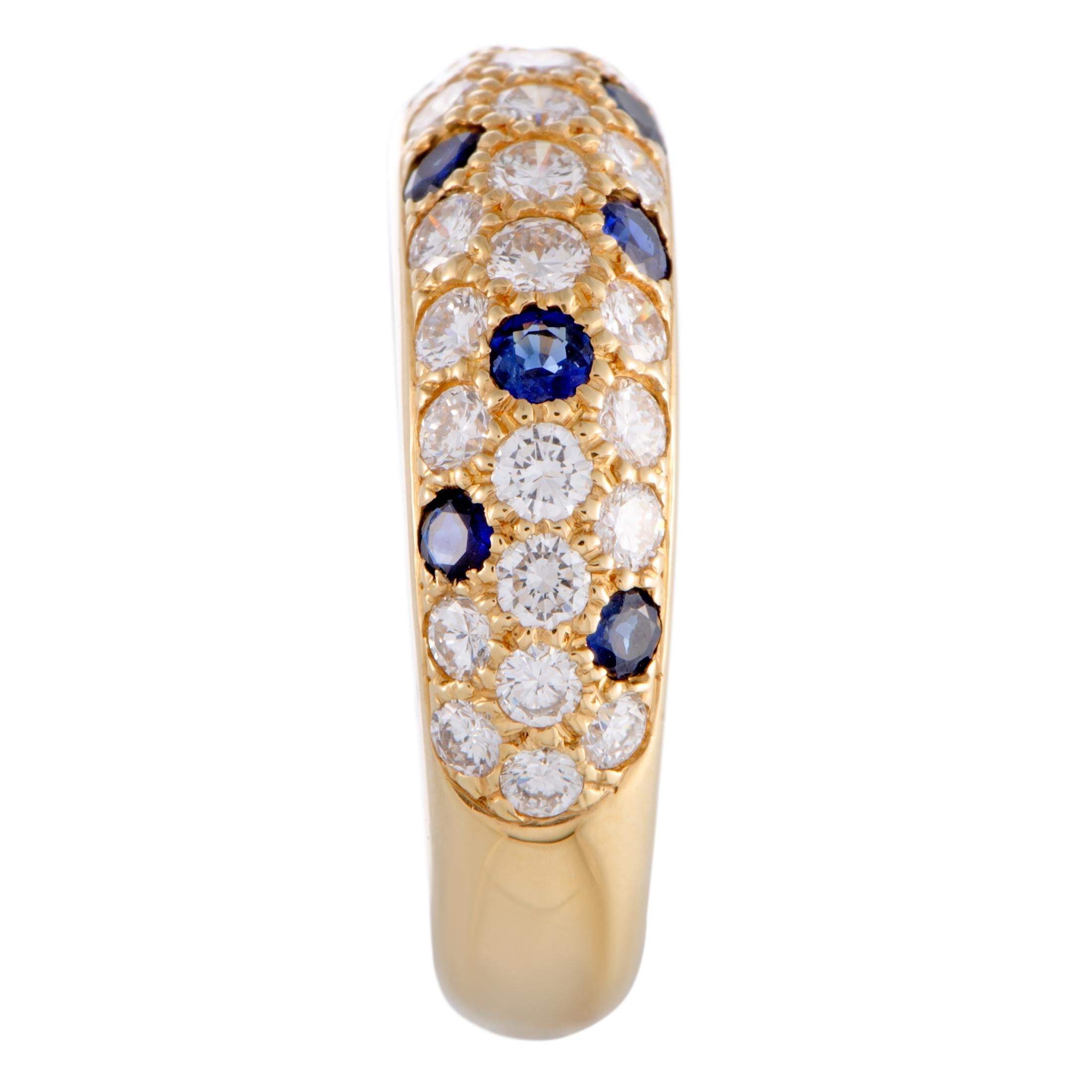 Cartier Yellow Gold Diamond and Sapphire Pave Band Ring In Excellent Condition In Southampton, PA