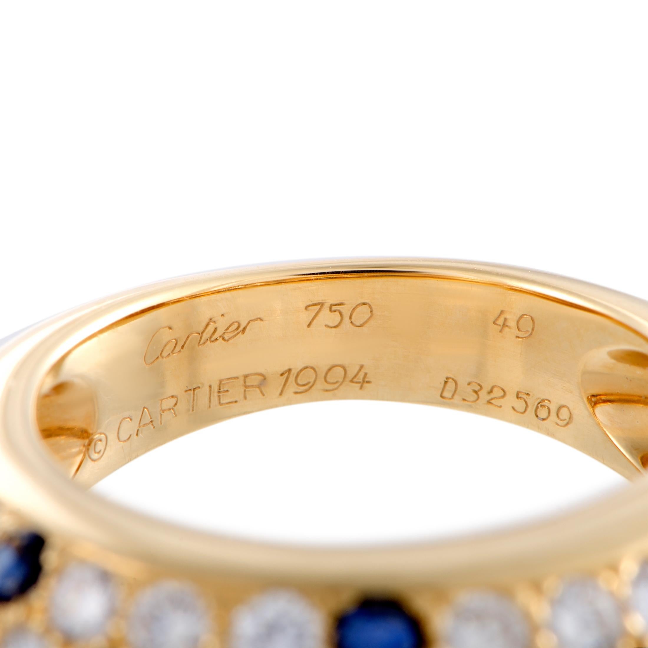 Women's Cartier Yellow Gold Diamond and Sapphire Pave Band Ring