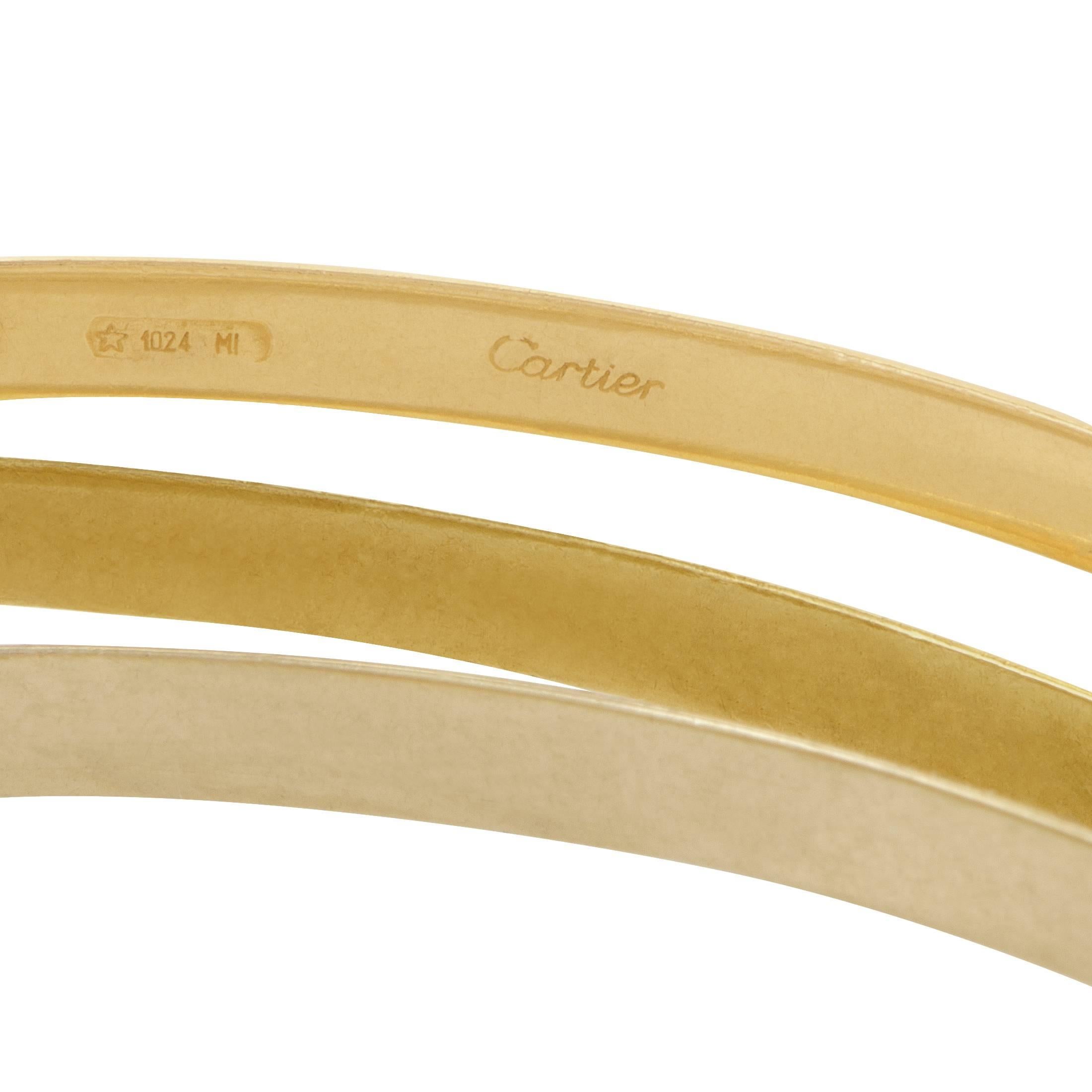 Women's Cartier Trinity Yellow White and Rose Gold Rolling Bangle Bracelet