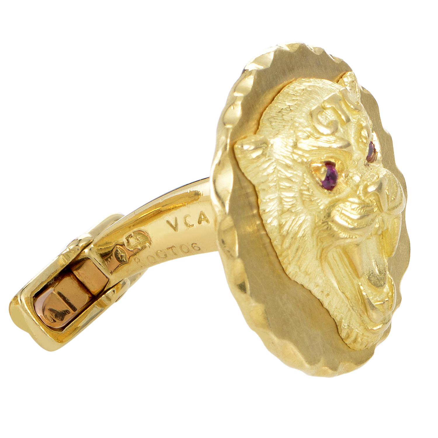 Van Cleef & Arpels Ruby Yellow Gold Wildcat Cufflinks In Excellent Condition In Southampton, PA