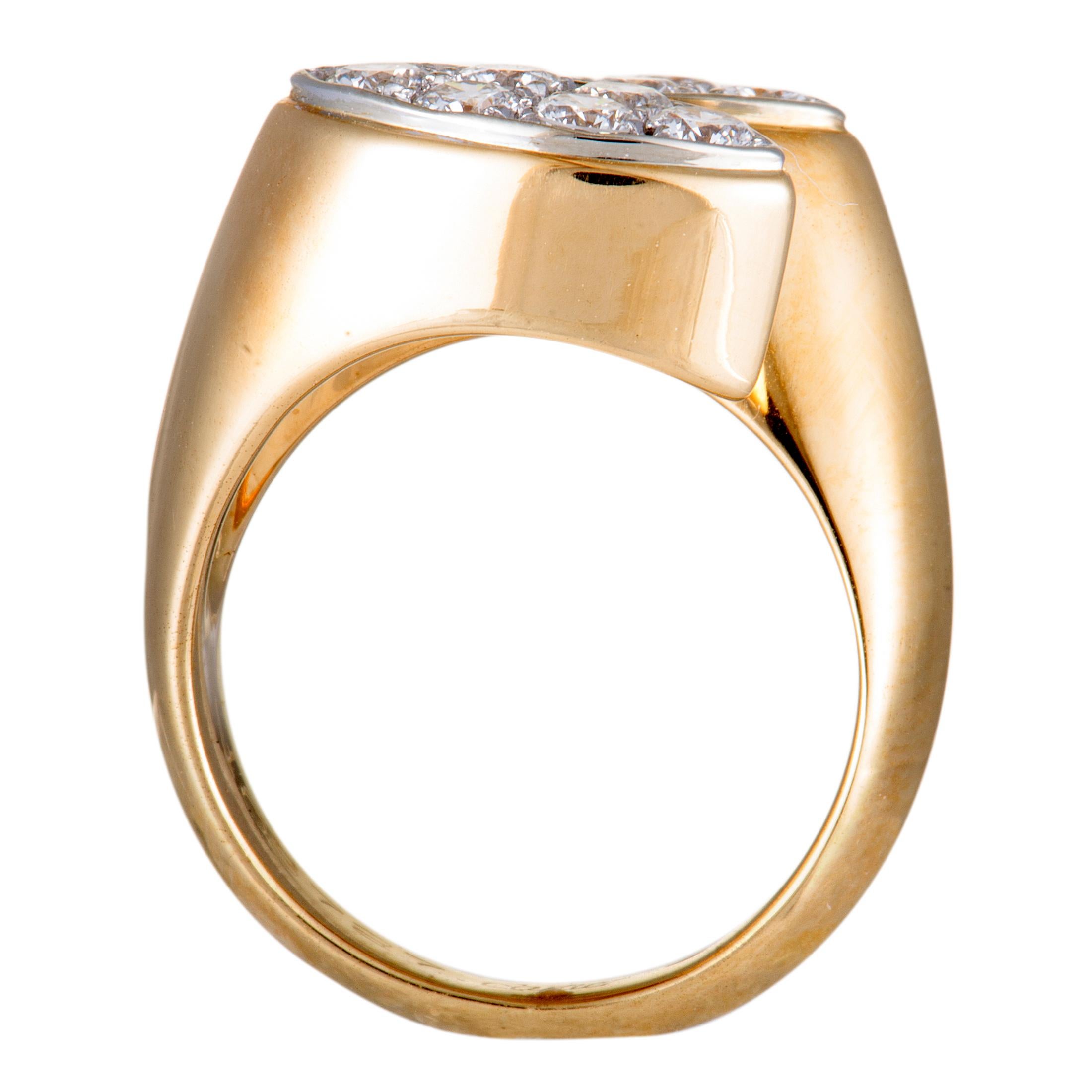 If you wish to accentuate your look with a jewelry piece that exudes refinement and luxury then this stunning vintage ring from Cartier is an excellent choice. The ring is beautifully made of 18K yellow and 18K white gold and it is expertly set with