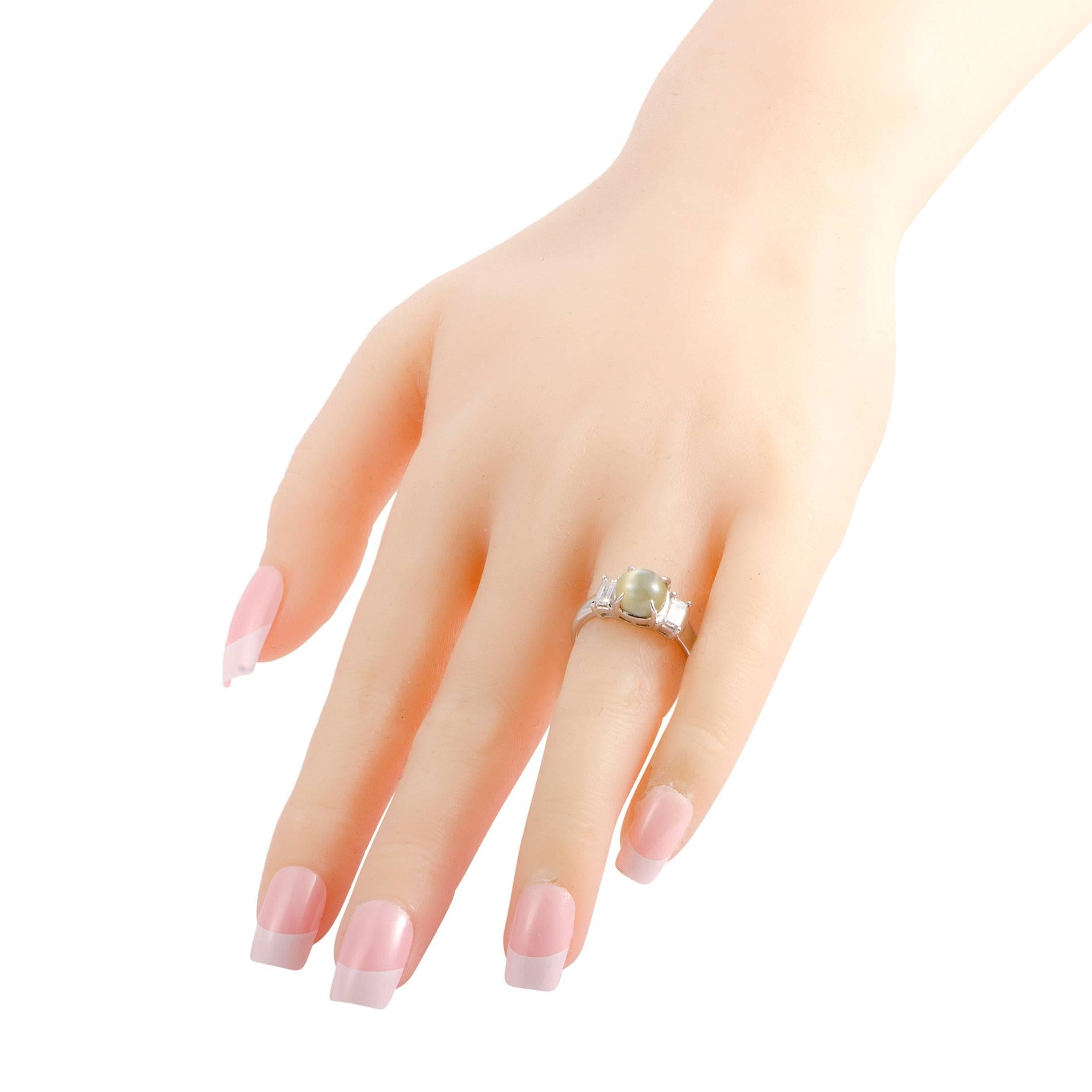 Women's Diamond and Cat's Eye Cabochon Platinum Ring
