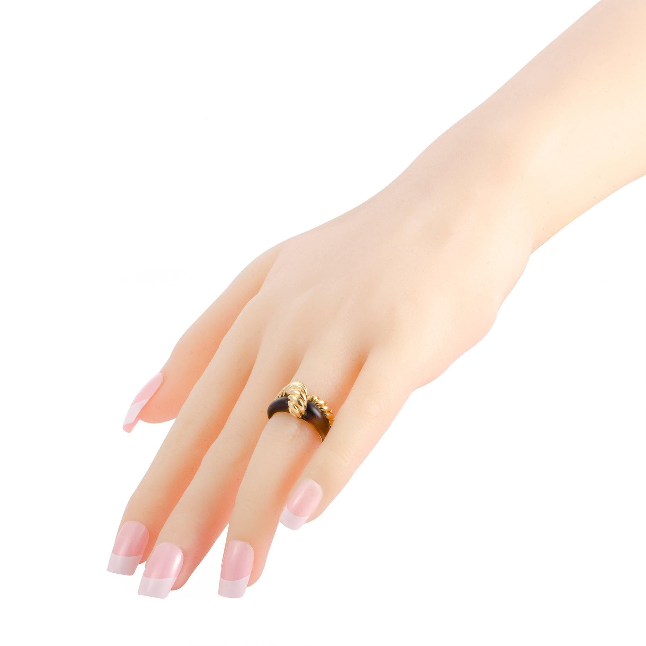 Women's Hermes Tiger's Eye Yellow Gold Cable Band Ring