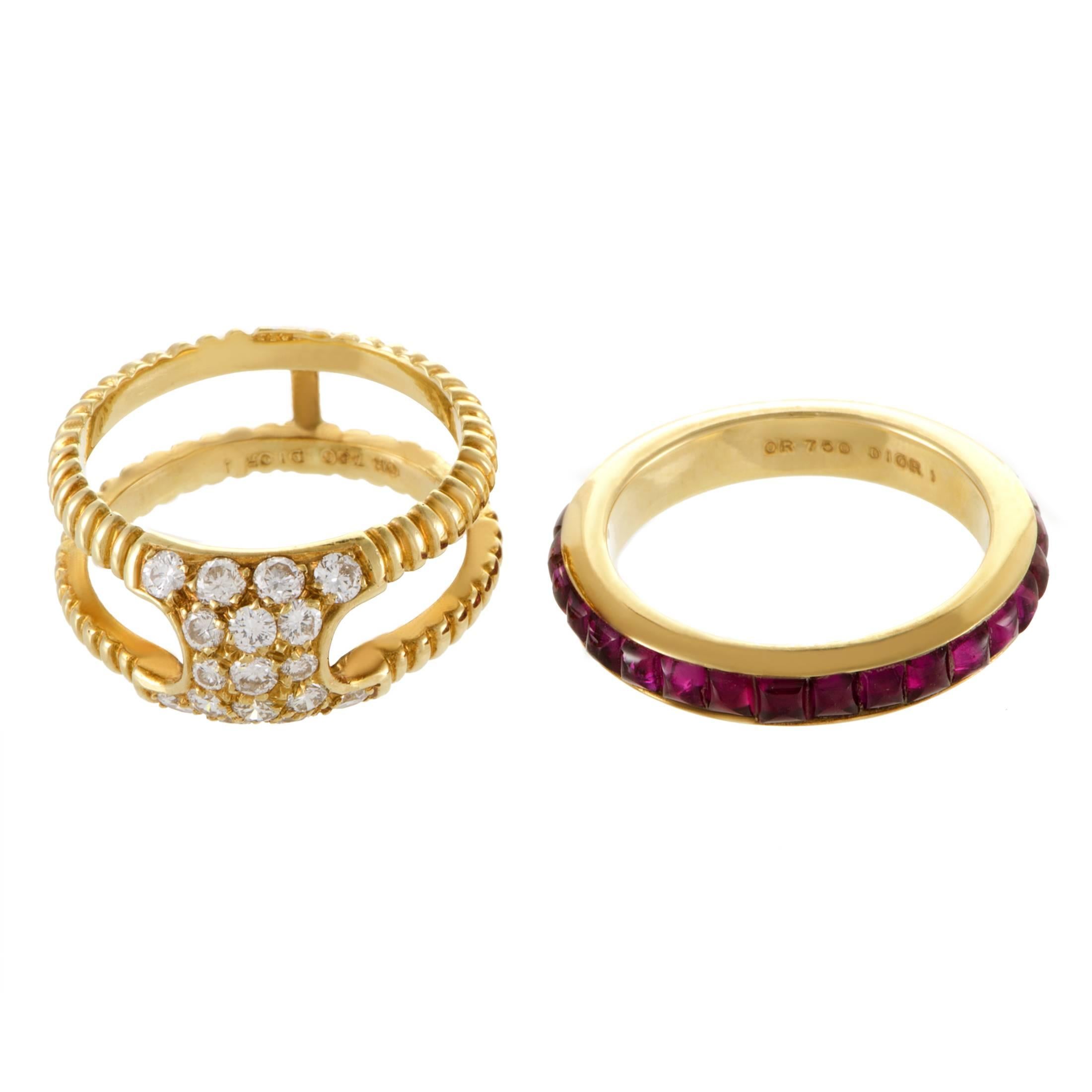 Dior Ruby Insert Diamond Yellow Gold Band Ring Set at 1stDibs | dior ...