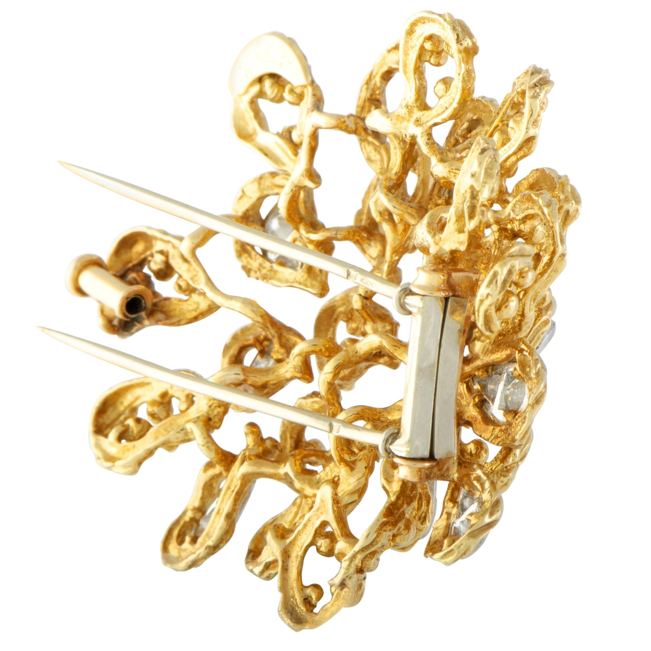 Van Cleef & Arpels Diamond Yellow and White Gold Large Floral Brooch In Excellent Condition In Southampton, PA