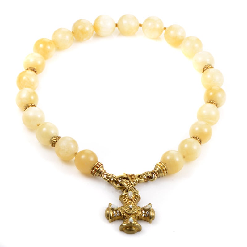 Judith Ripka Gold Beaded Enhancer Cross Necklace In Excellent Condition In Southampton, PA