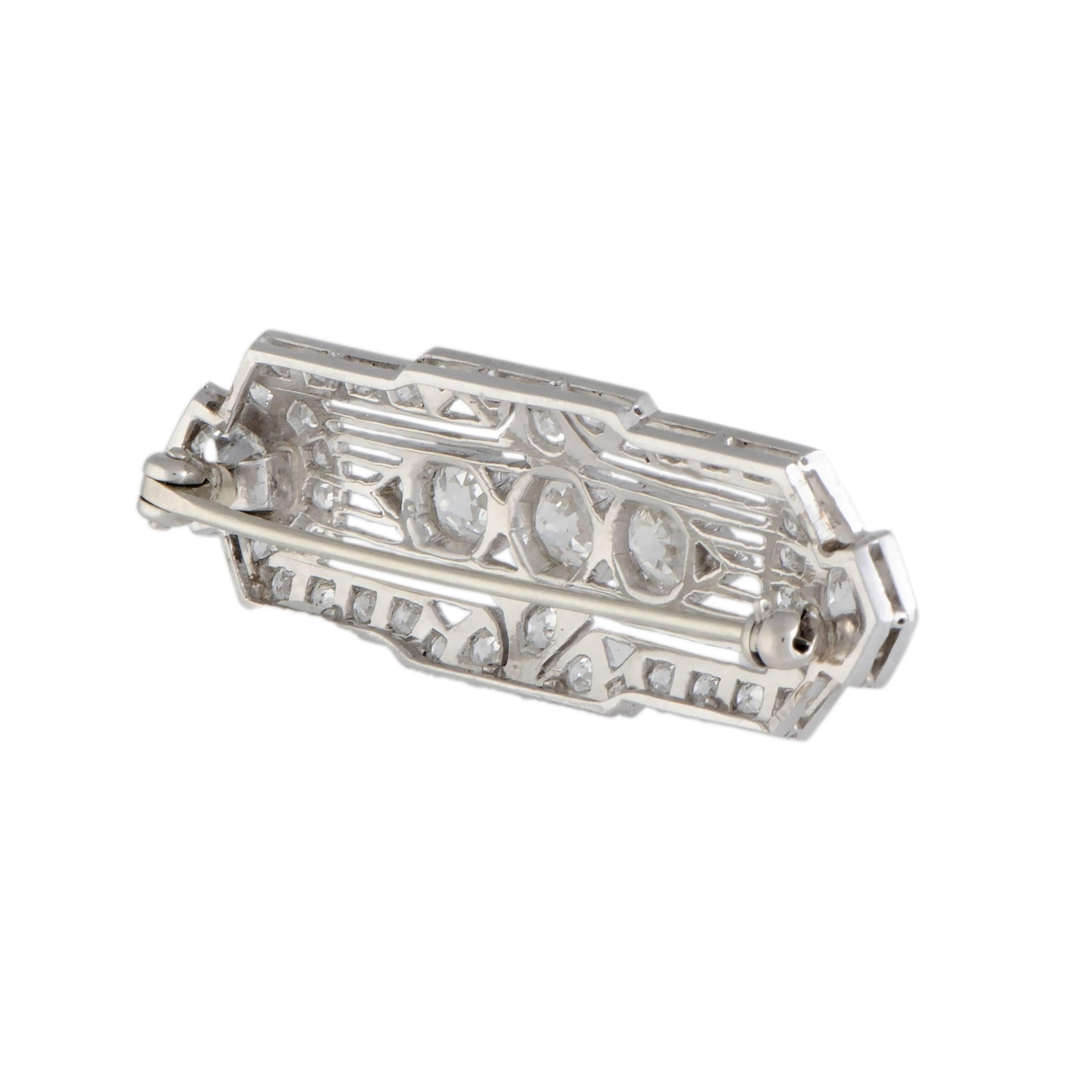 Diamond Pave Platinum Rectangular Brooch In Excellent Condition In Southampton, PA