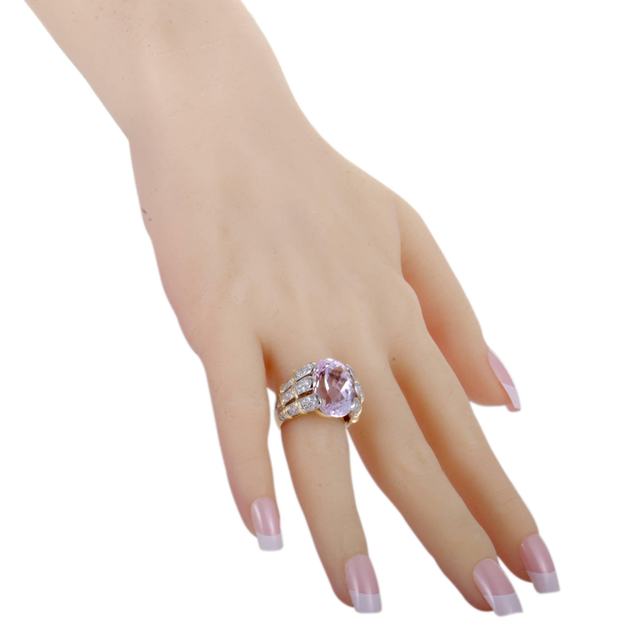 Kunzite and Diamond Gold Cocktail Ring In Excellent Condition In Southampton, PA