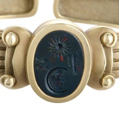 Kieselstein-Cord Green Jasper and Gold Intaglio Bangle Bracelet