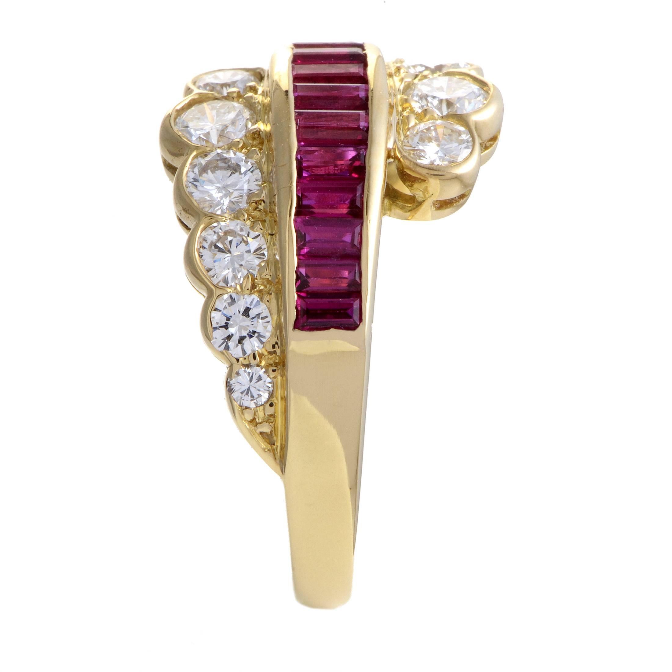 Van Cleef & Arpels Yellow Gold Diamond and Invisible Set Ruby Ring In Excellent Condition In Southampton, PA