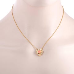 Van Cleef & Arpels Diamond and Coral Heart Yellow Gold Pendant Necklace