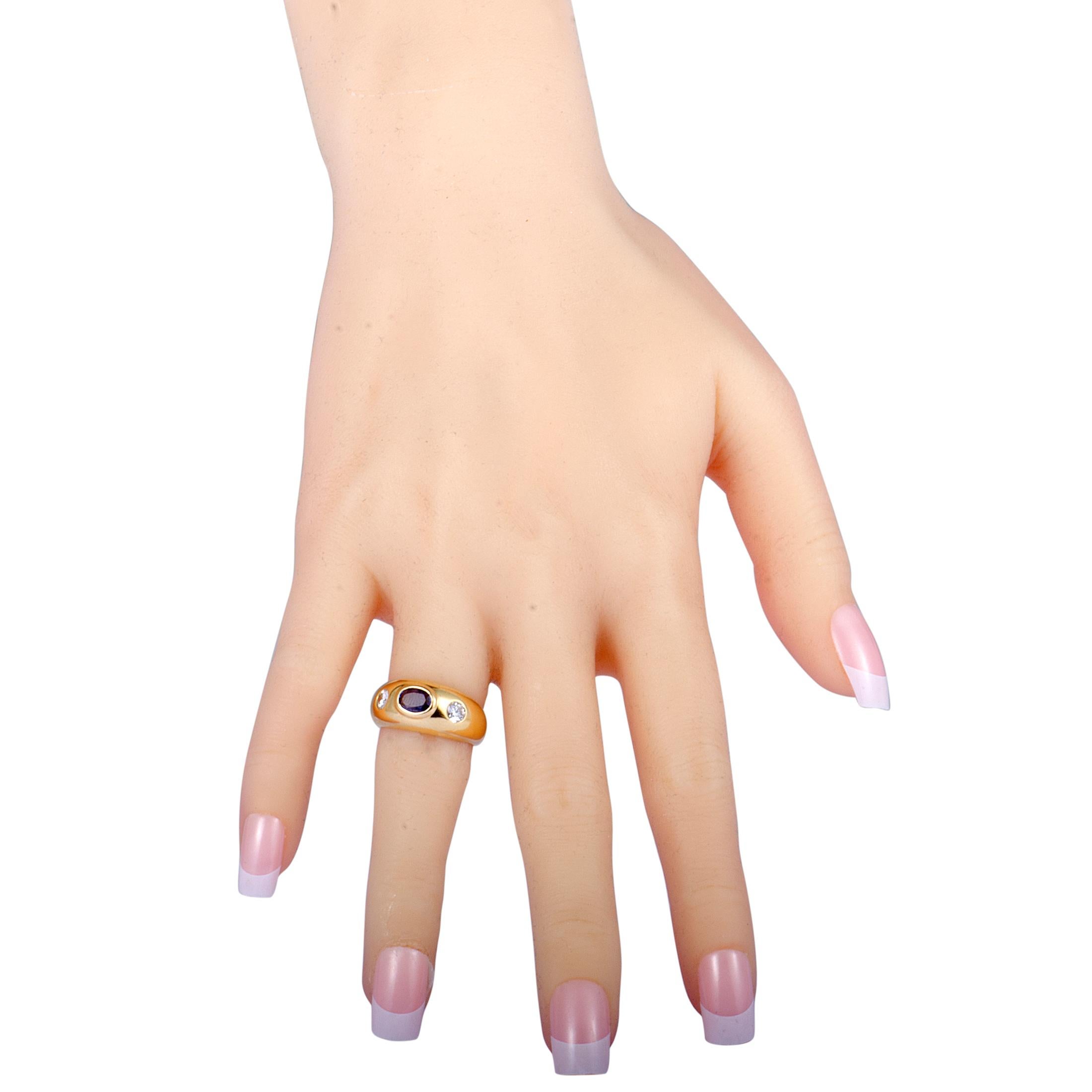 Women's Bulgari Two-Diamond and Sapphire Yellow Gold Band Ring