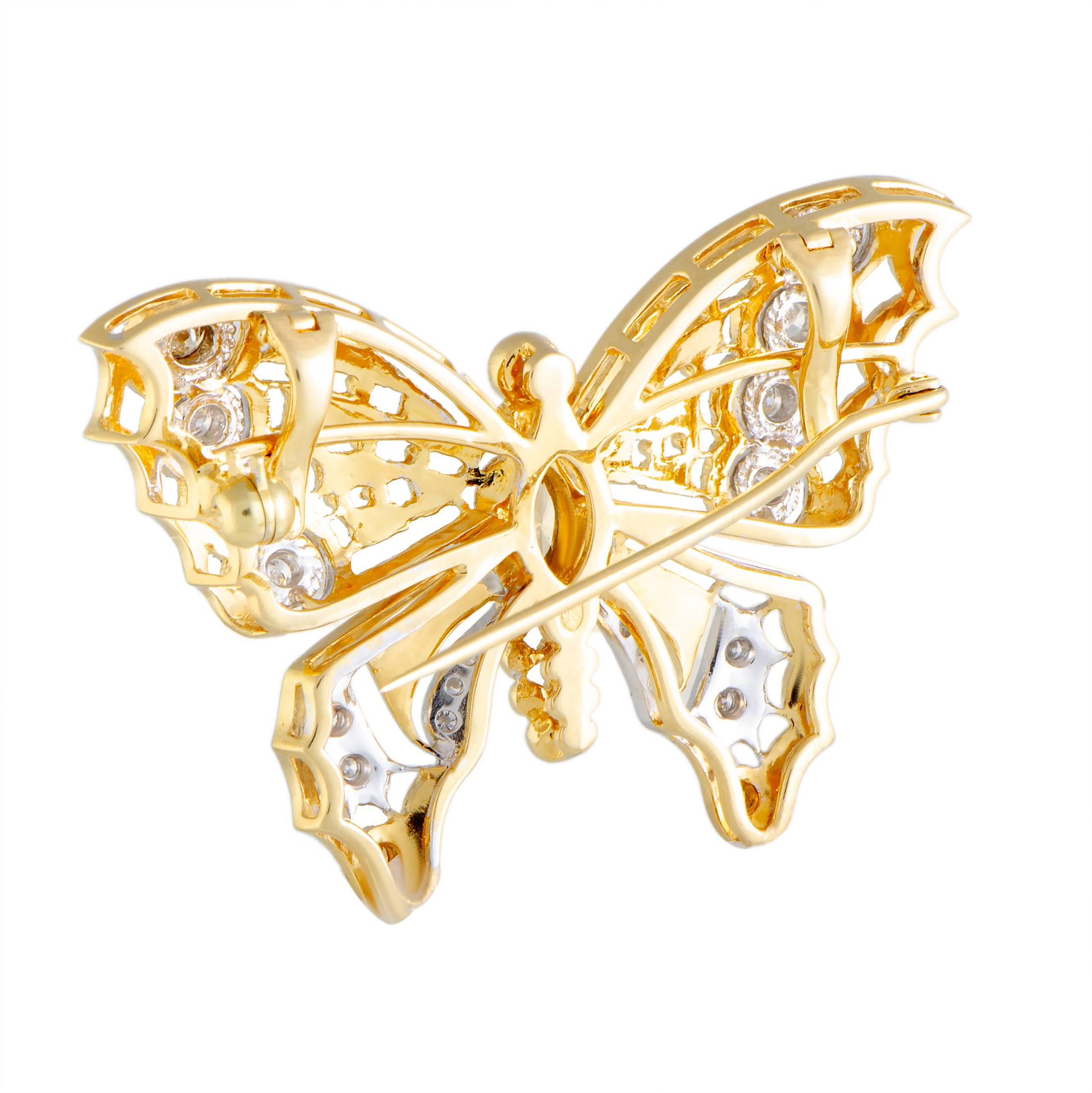 Women's Diamond Yellow and White Gold Butterfly Brooch/Pendant