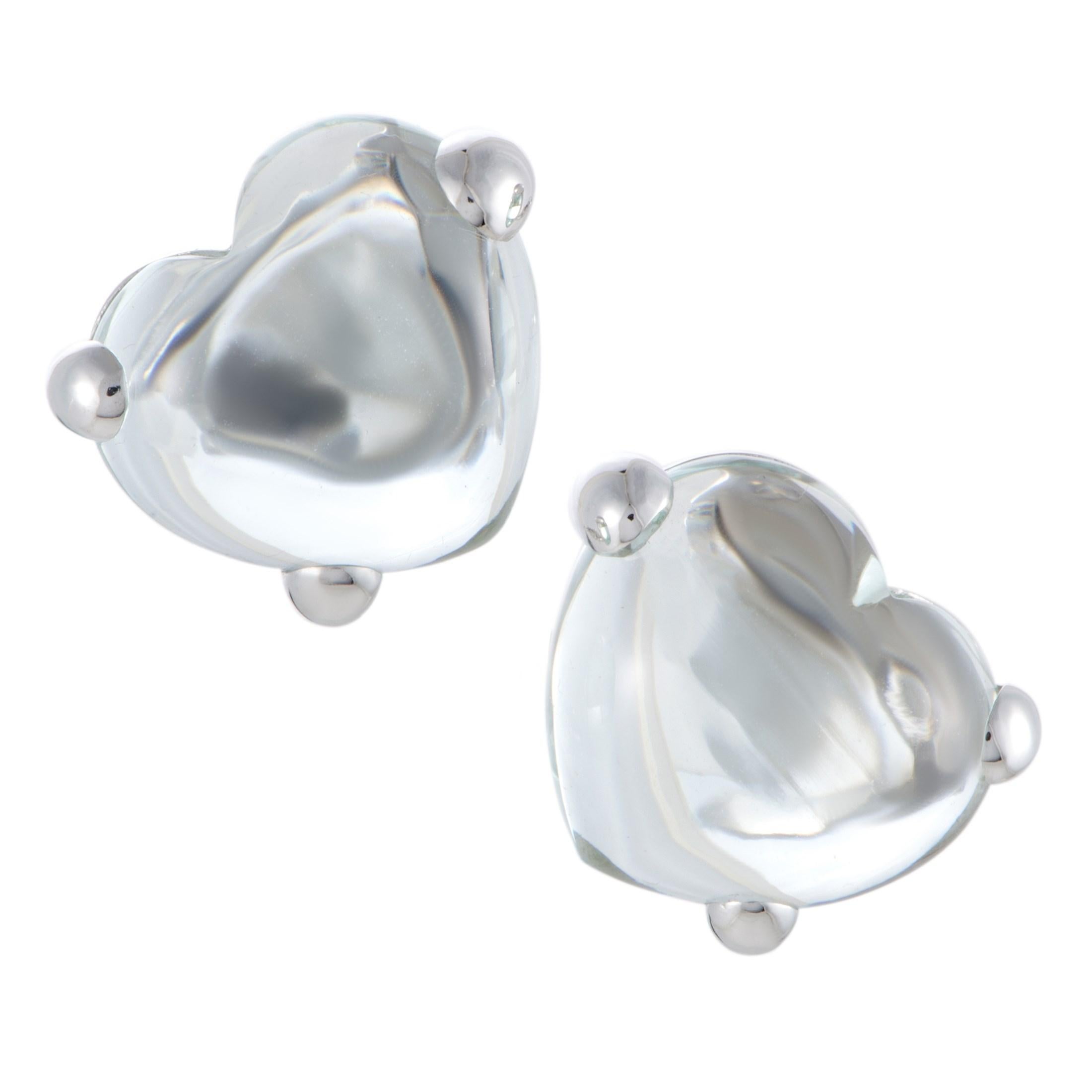 Pomellato Capri 18 Karat Gold Green Amethyst Cabochon Heart Clip-On Earrings In Excellent Condition In Southampton, PA